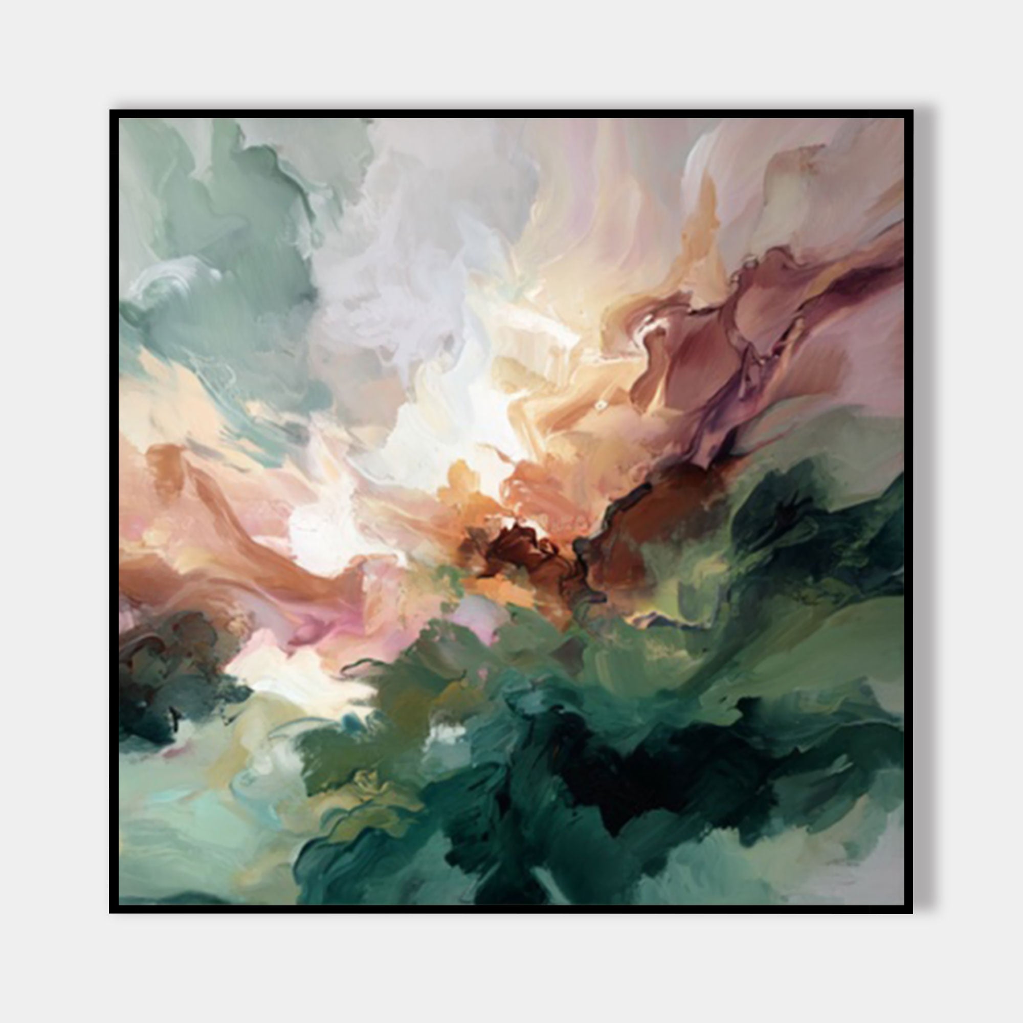 Abstract green fluid painting modern nature inspired wall art