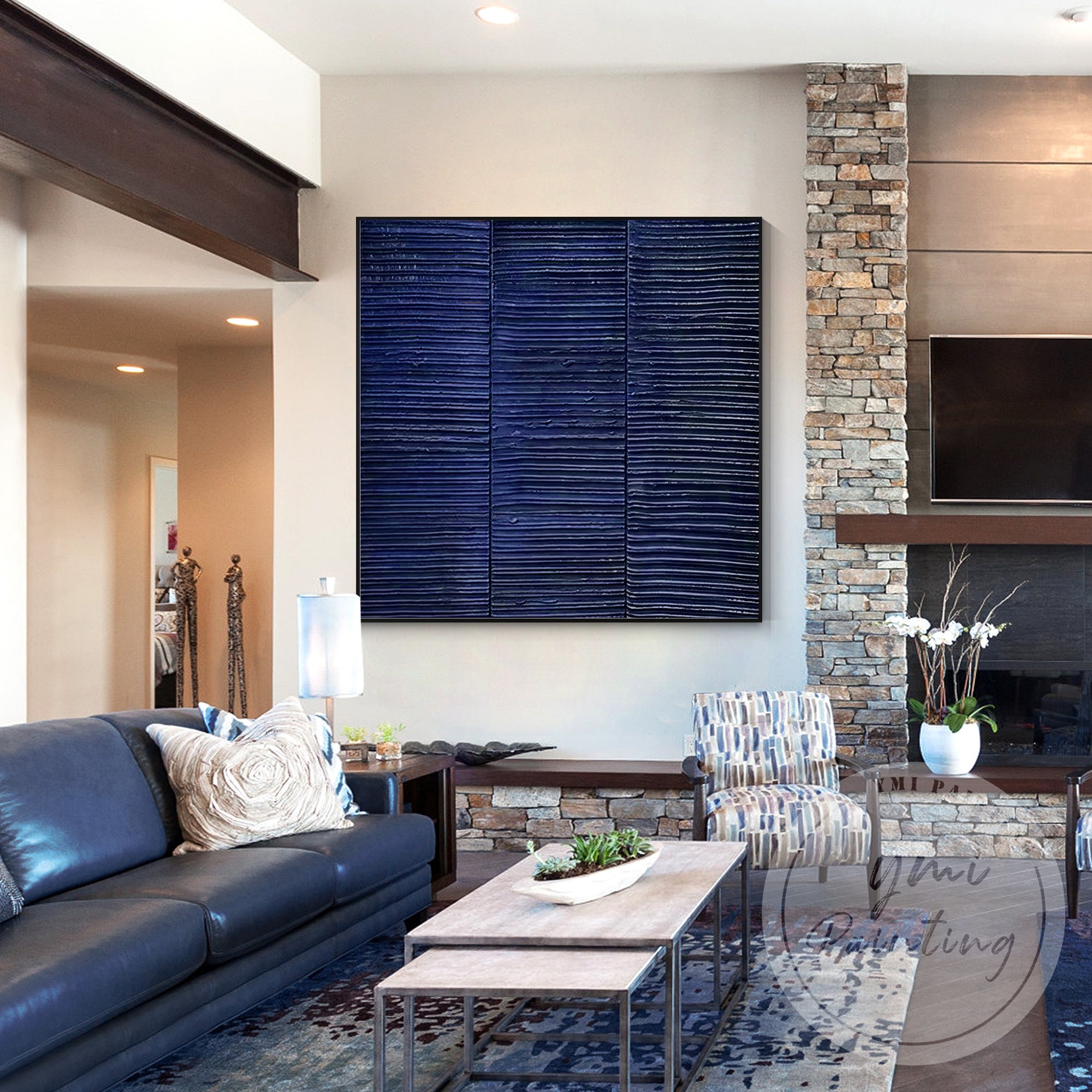 Modern minimalist navy canvas wall decor for living room