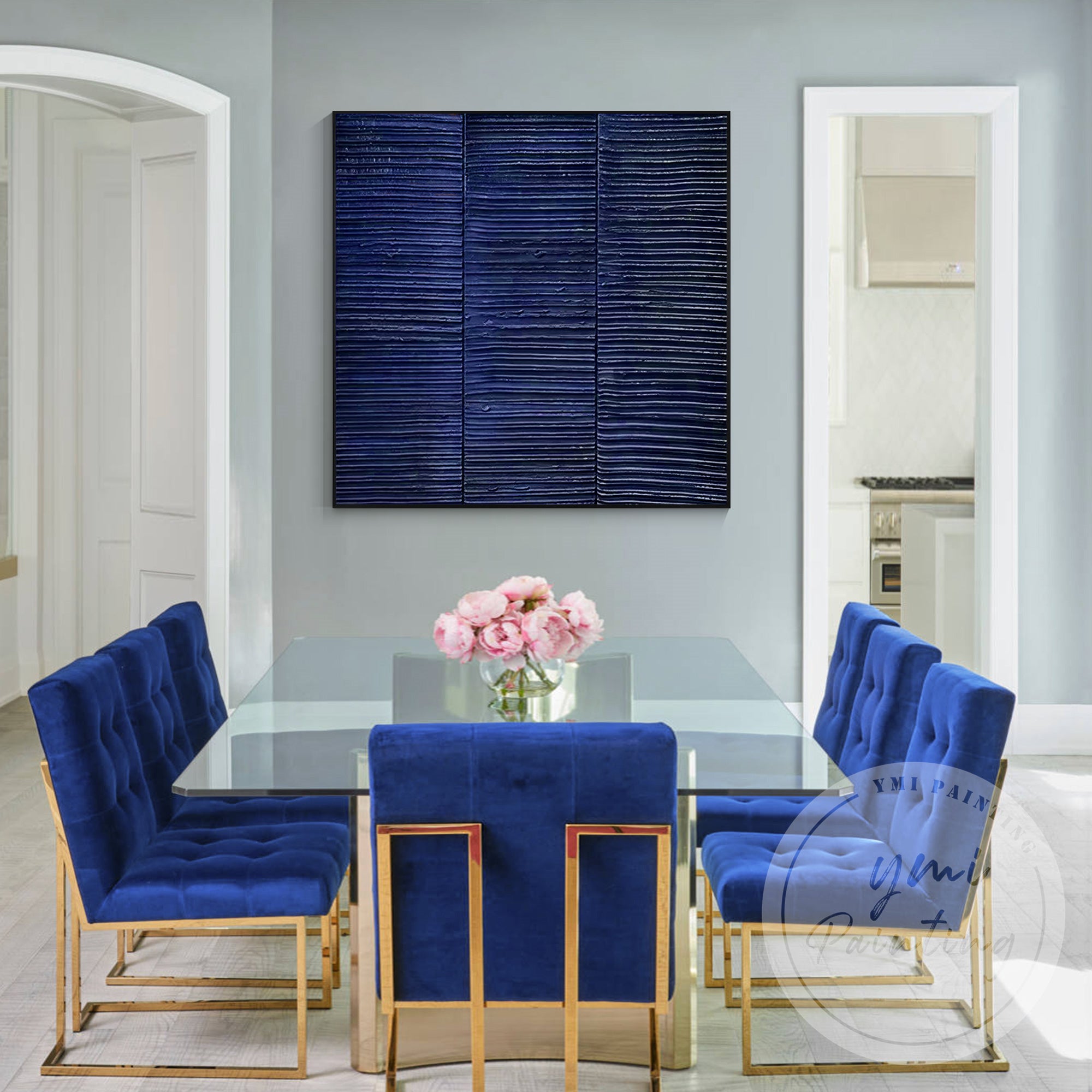 Elegant textured blue wall art for modern bedroom decor