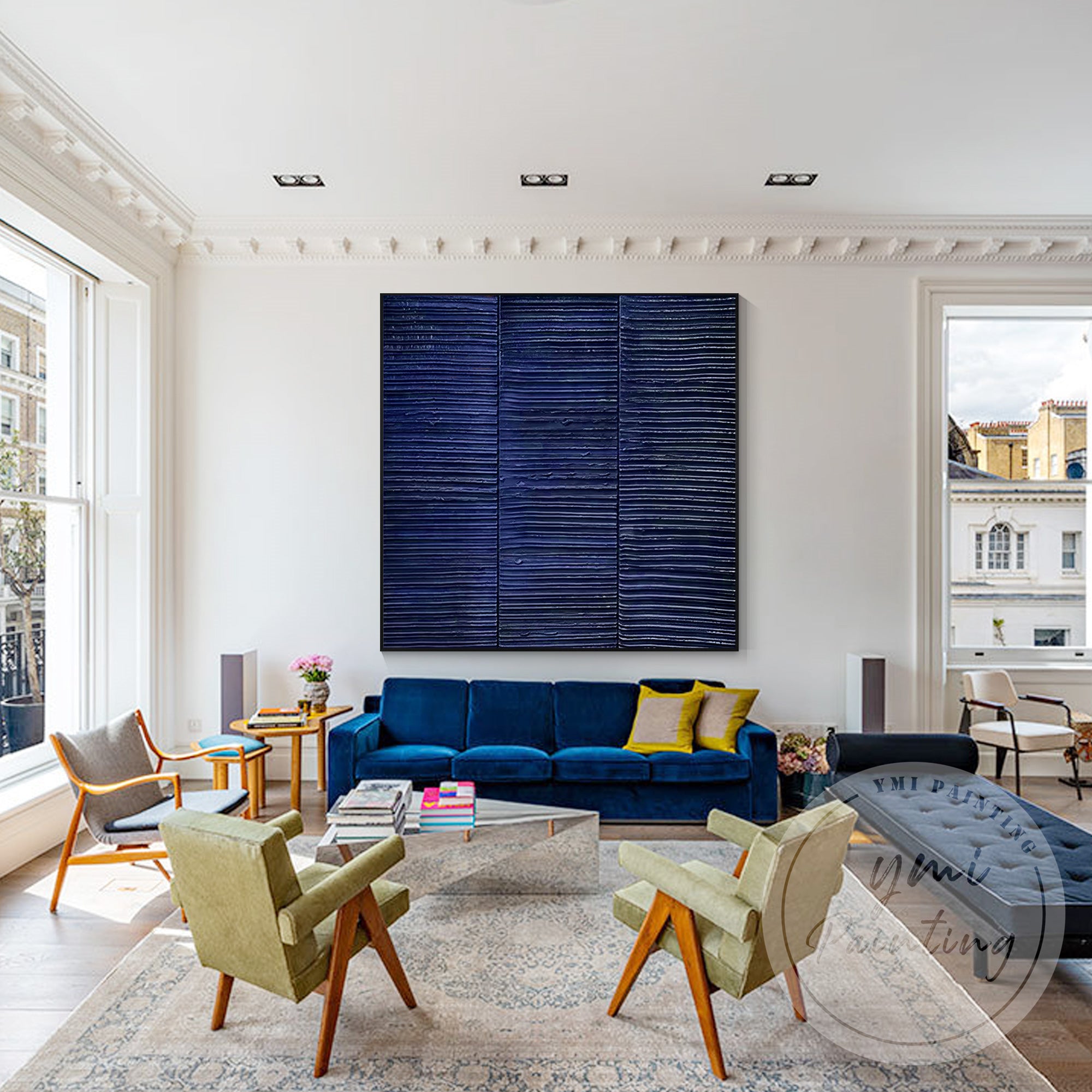Contemporary horizontal line wall art for office interior decor