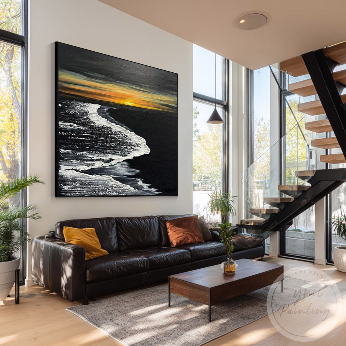 Modern coastal sunset wall art for living room decor