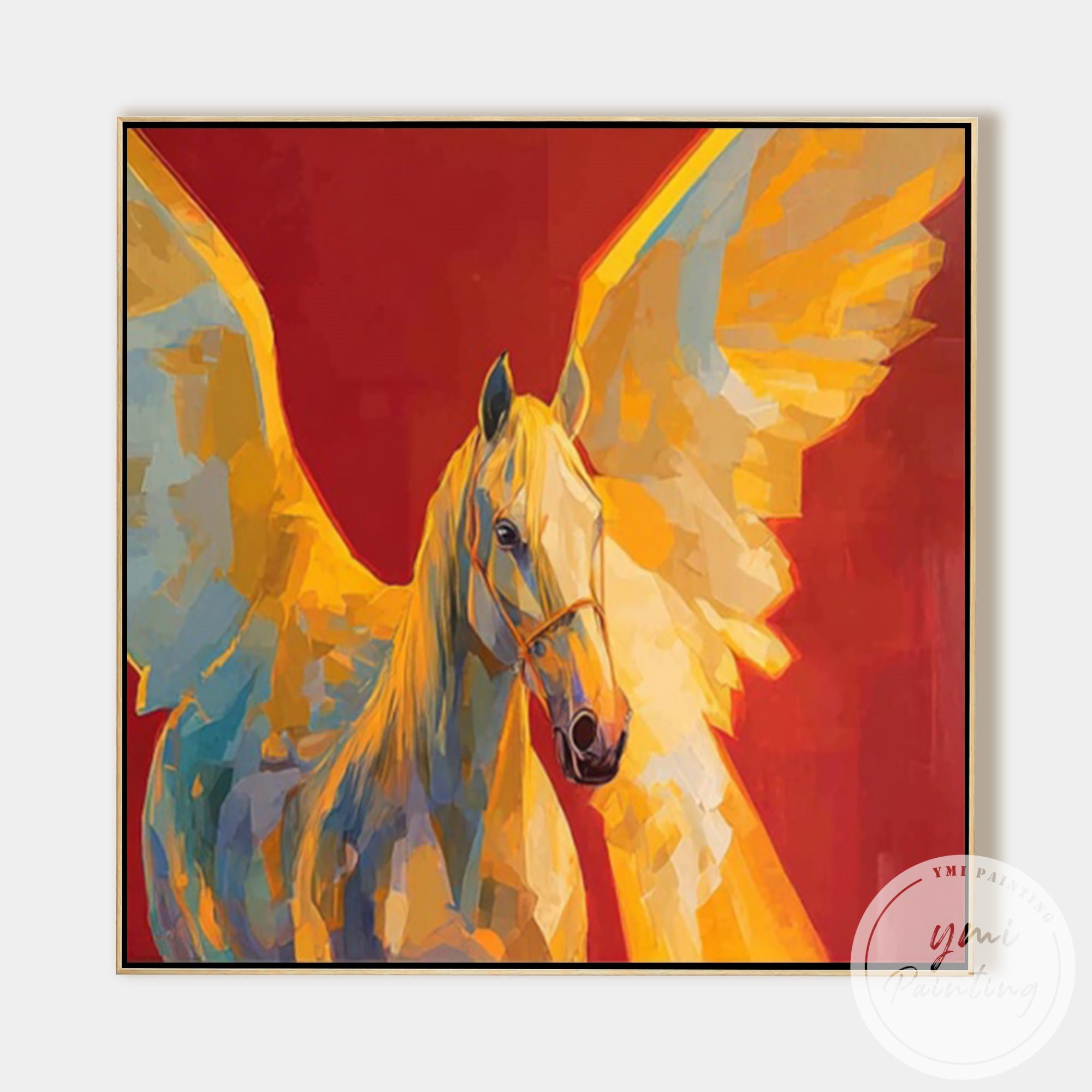 Red background Pegasus painting hand painted canvas decor