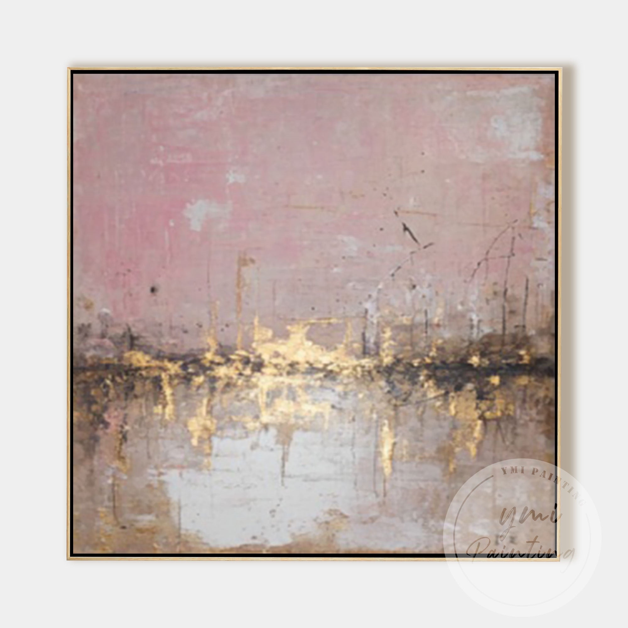 Modern pink and beige city skyline wall art for decor