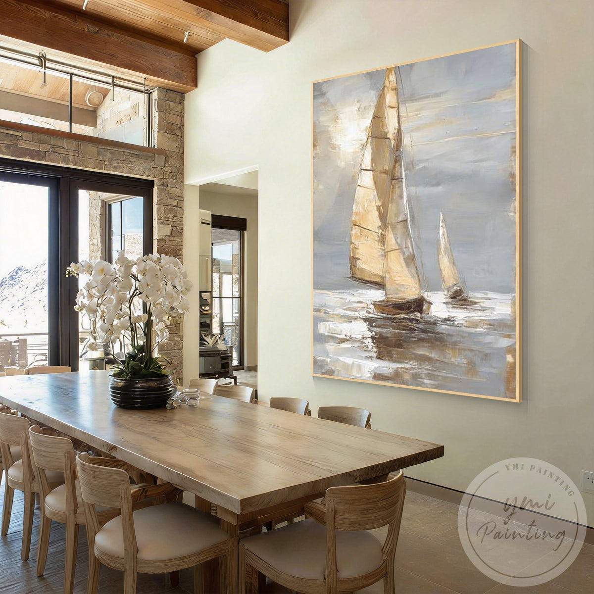 Minimalist sailboat canvas artwork for bedroom decor