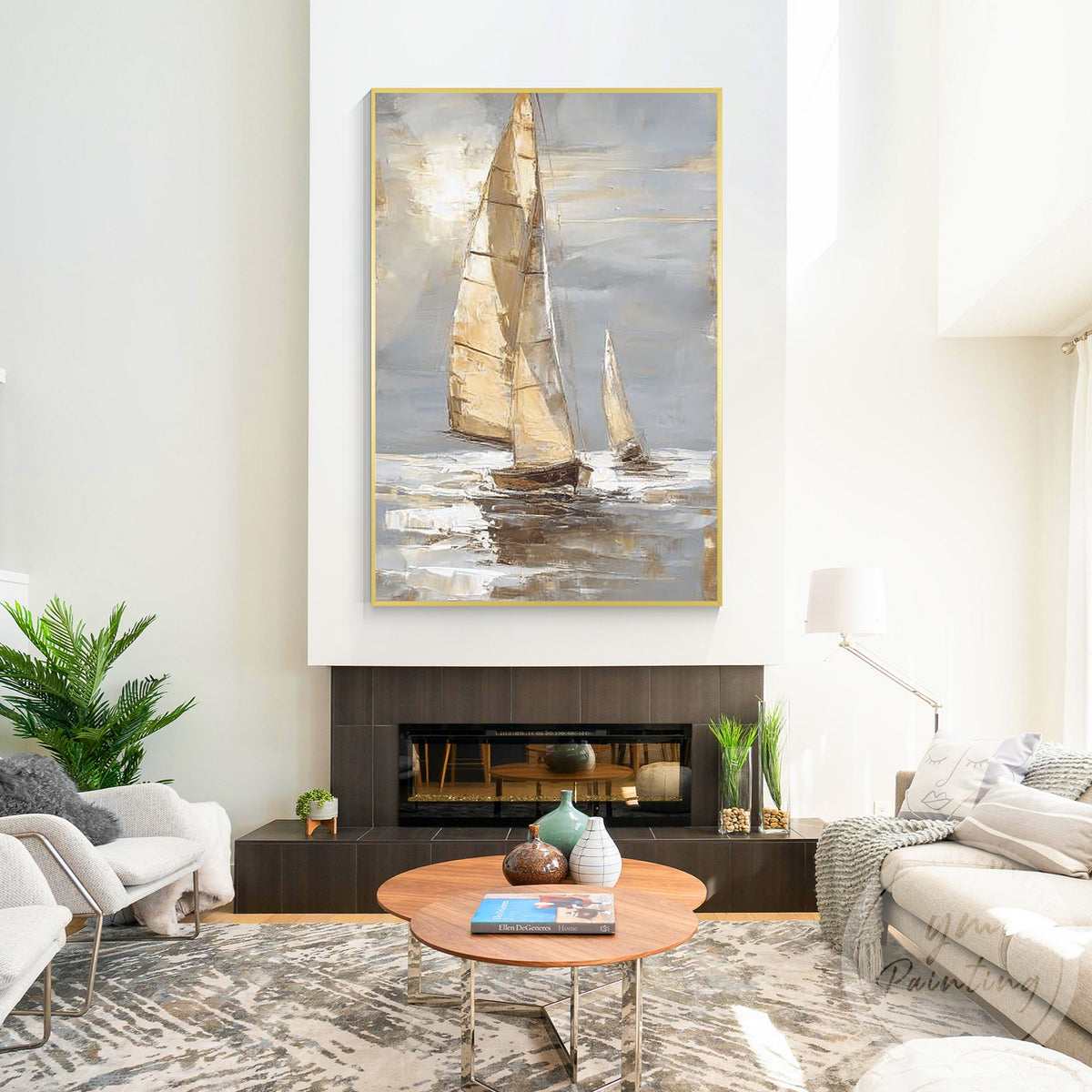 Abstract nautical wall art with textured ocean details