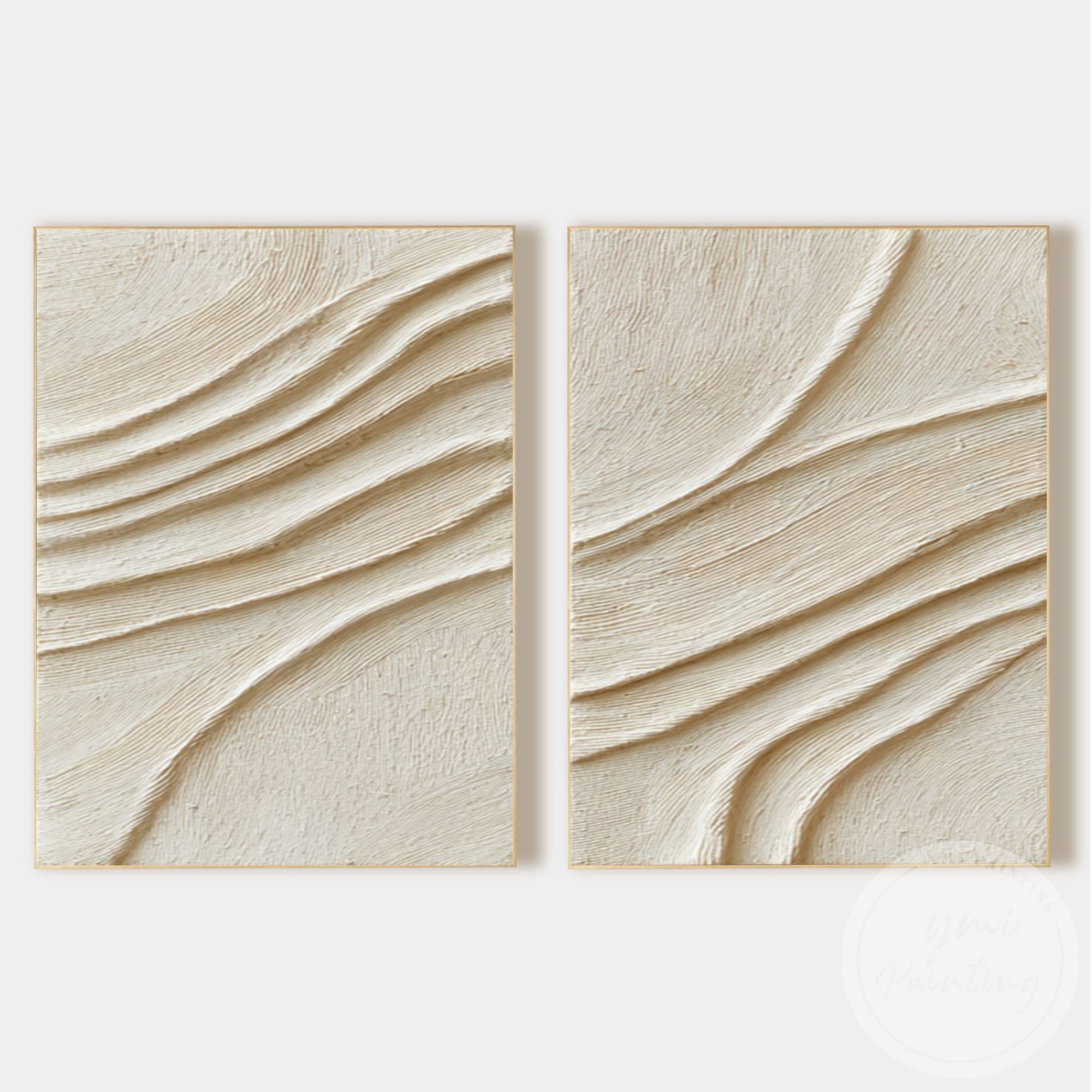 Natural organic abstract wall art set with beige plaster finish