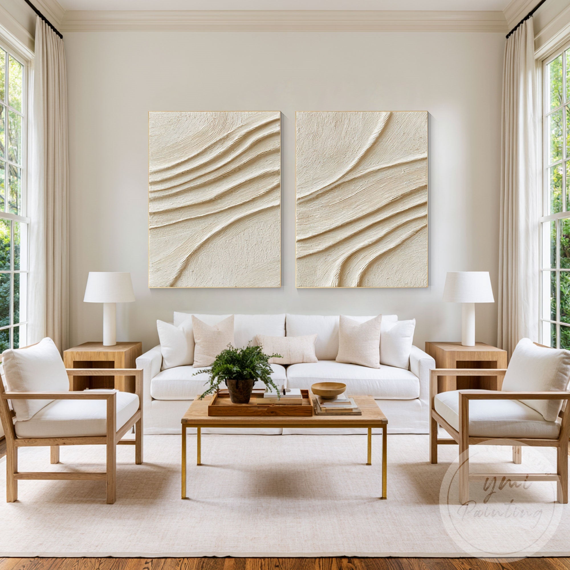 Organic plaster canvas wall art set for living room decoration