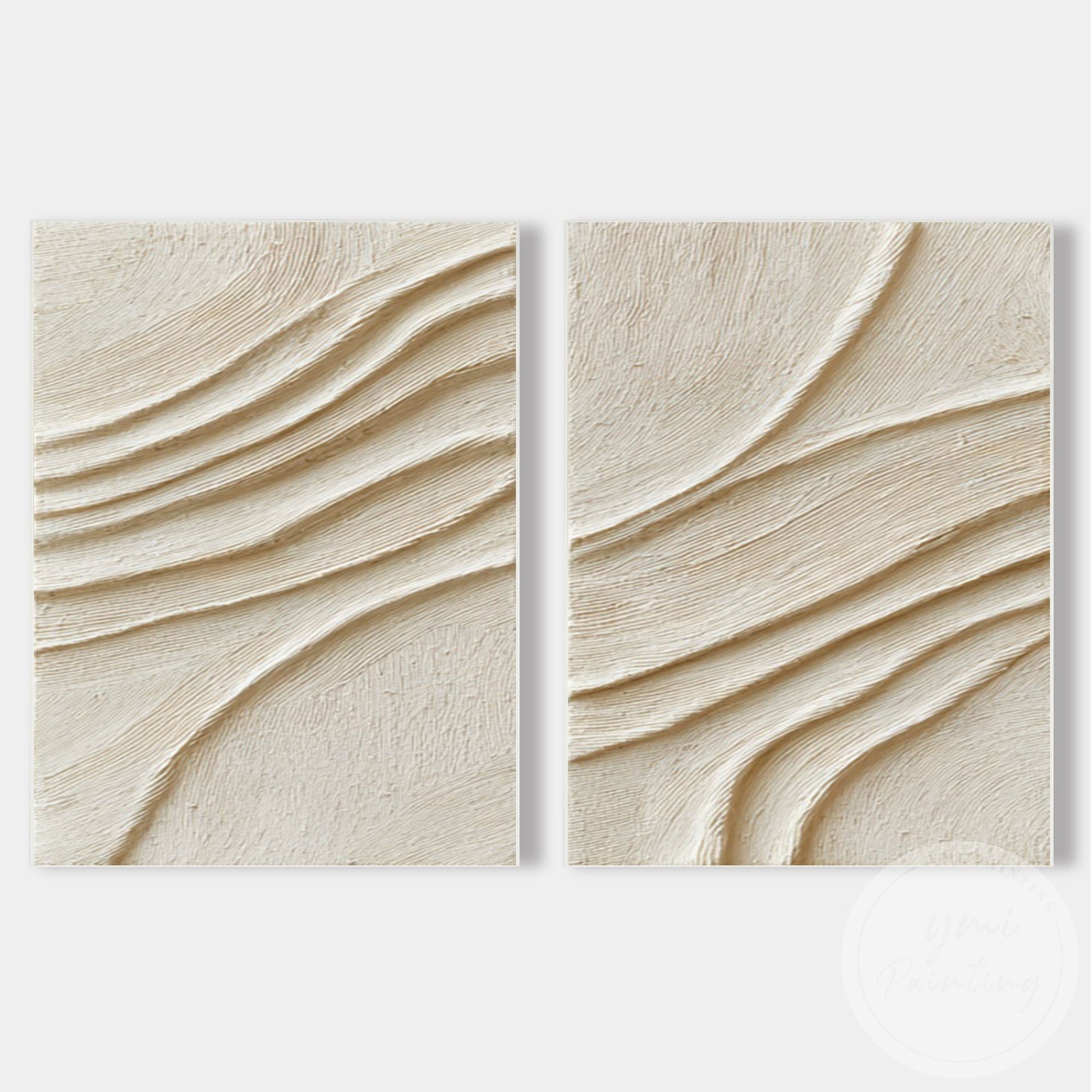 Japandi neutral wall decor set with organic plaster artwork