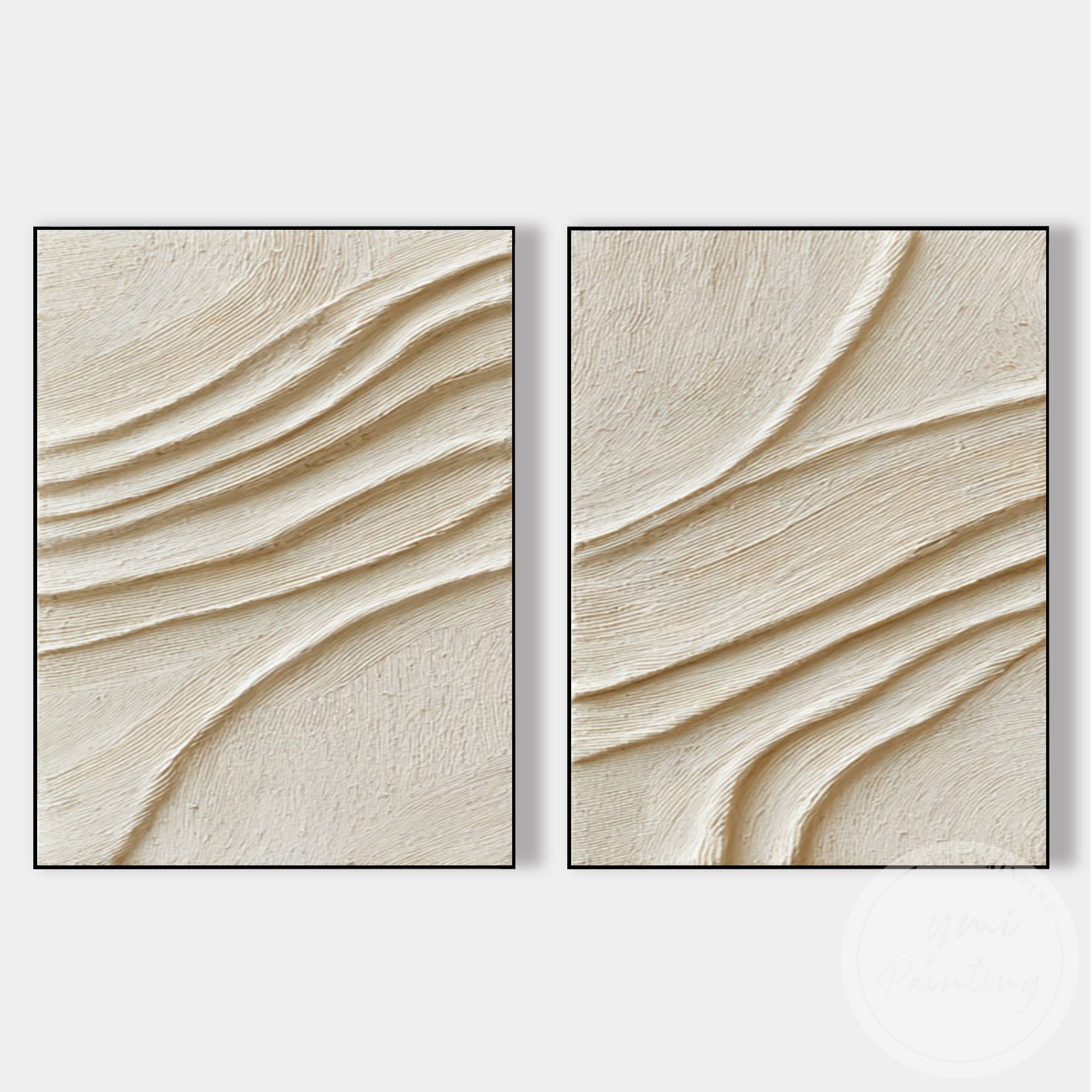 Beige textured canvas paintings for minimalist home interiors