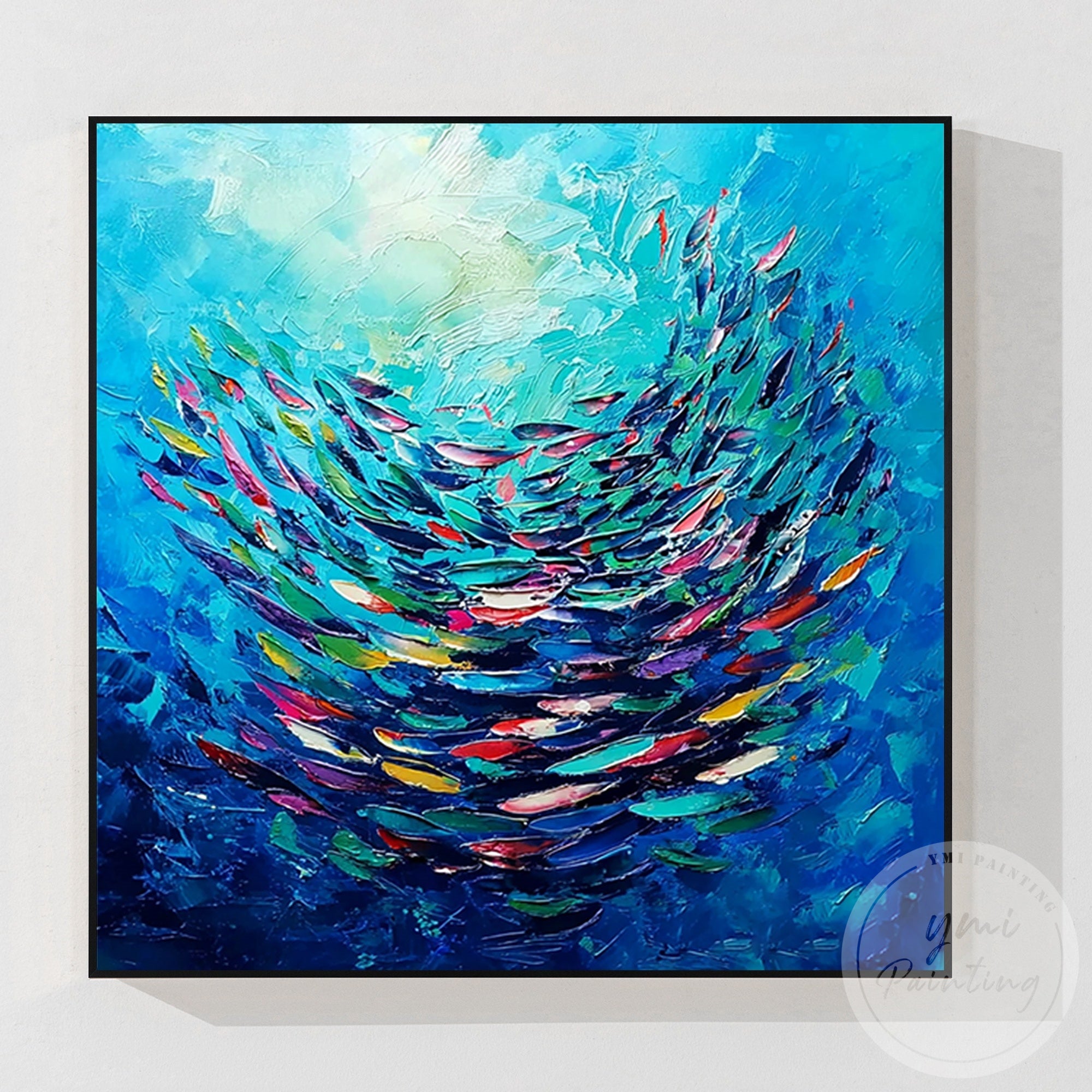 Colorful underwater canvas art for coastal living room decor