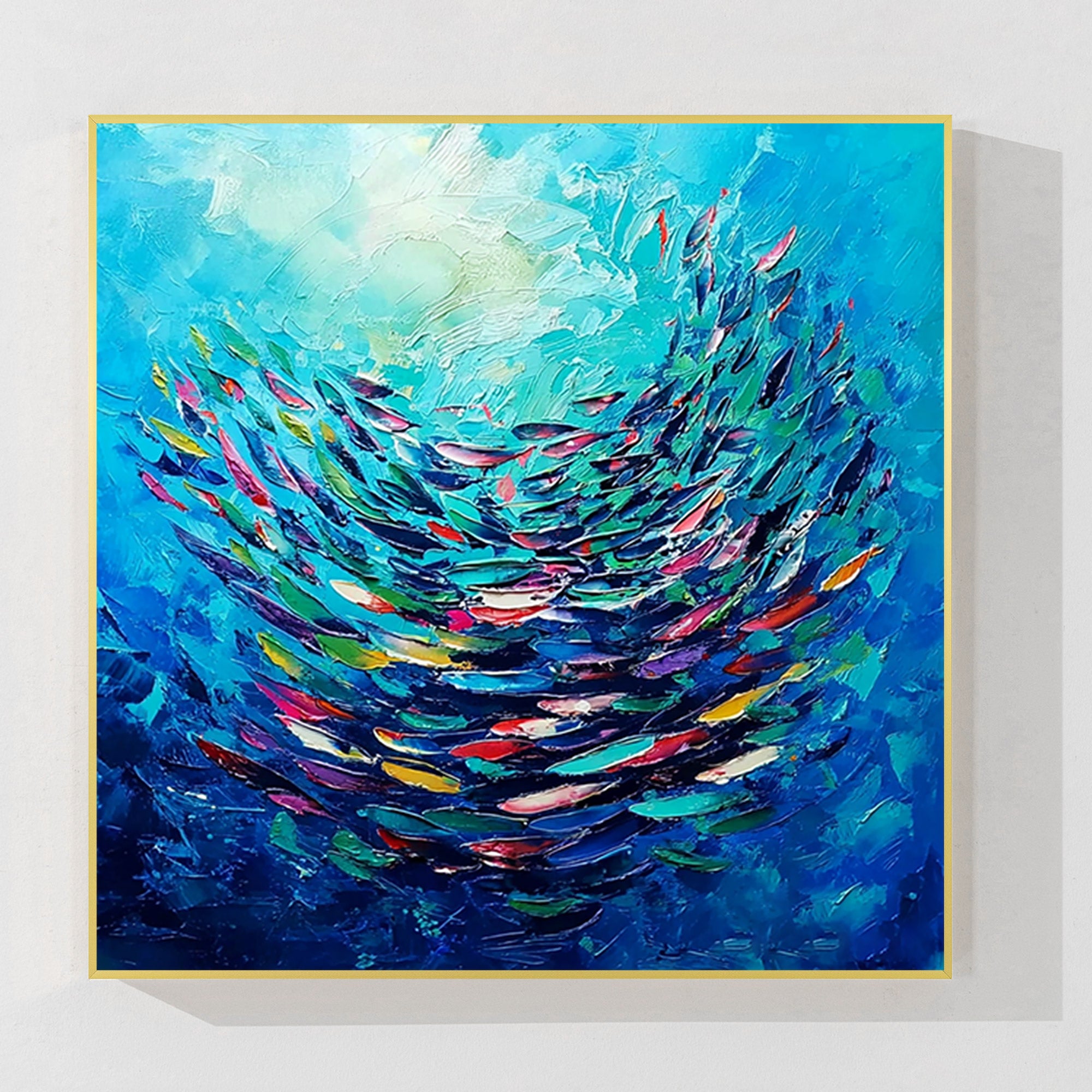 Abstract school of fish colorful underwater canvas wall art