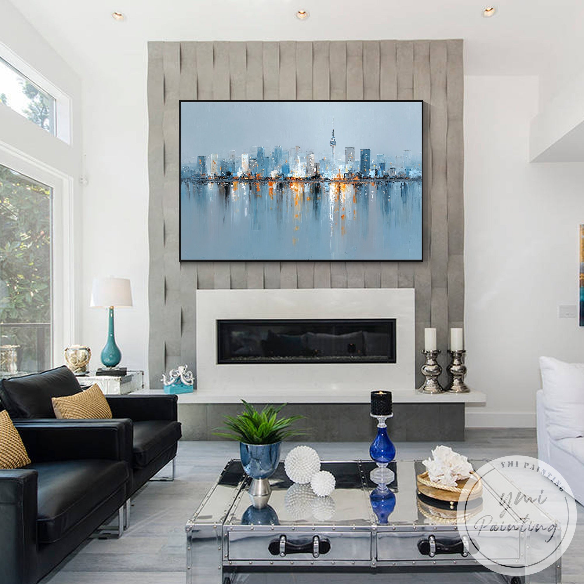 Large abstract cityscape artwork for home interior decoration