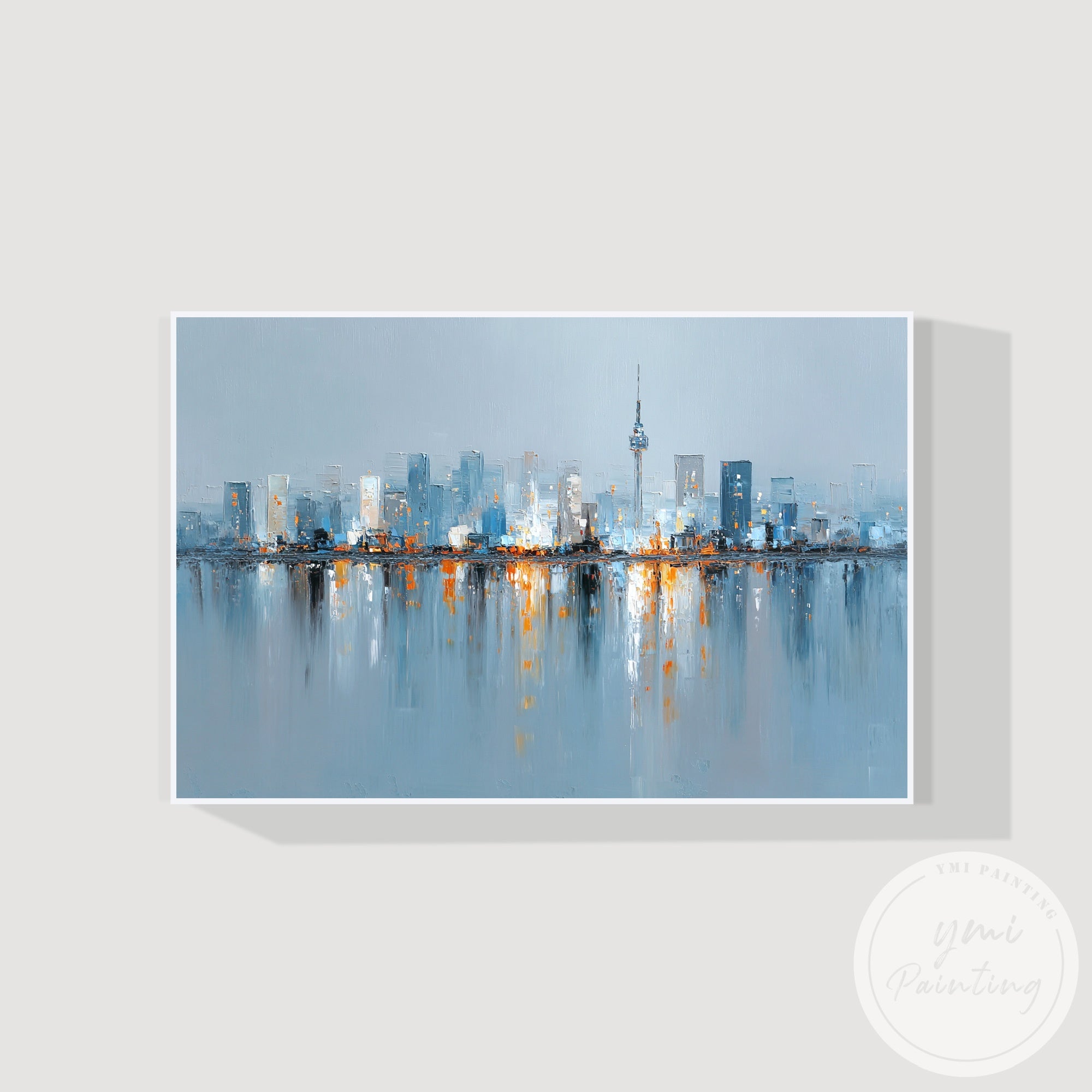 Large Seoul skyline abstract artwork textured canvas painting