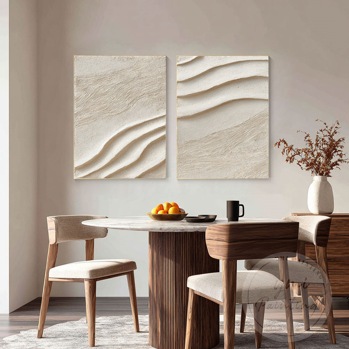 Beige 3D wave artwork for modern neutral interior design