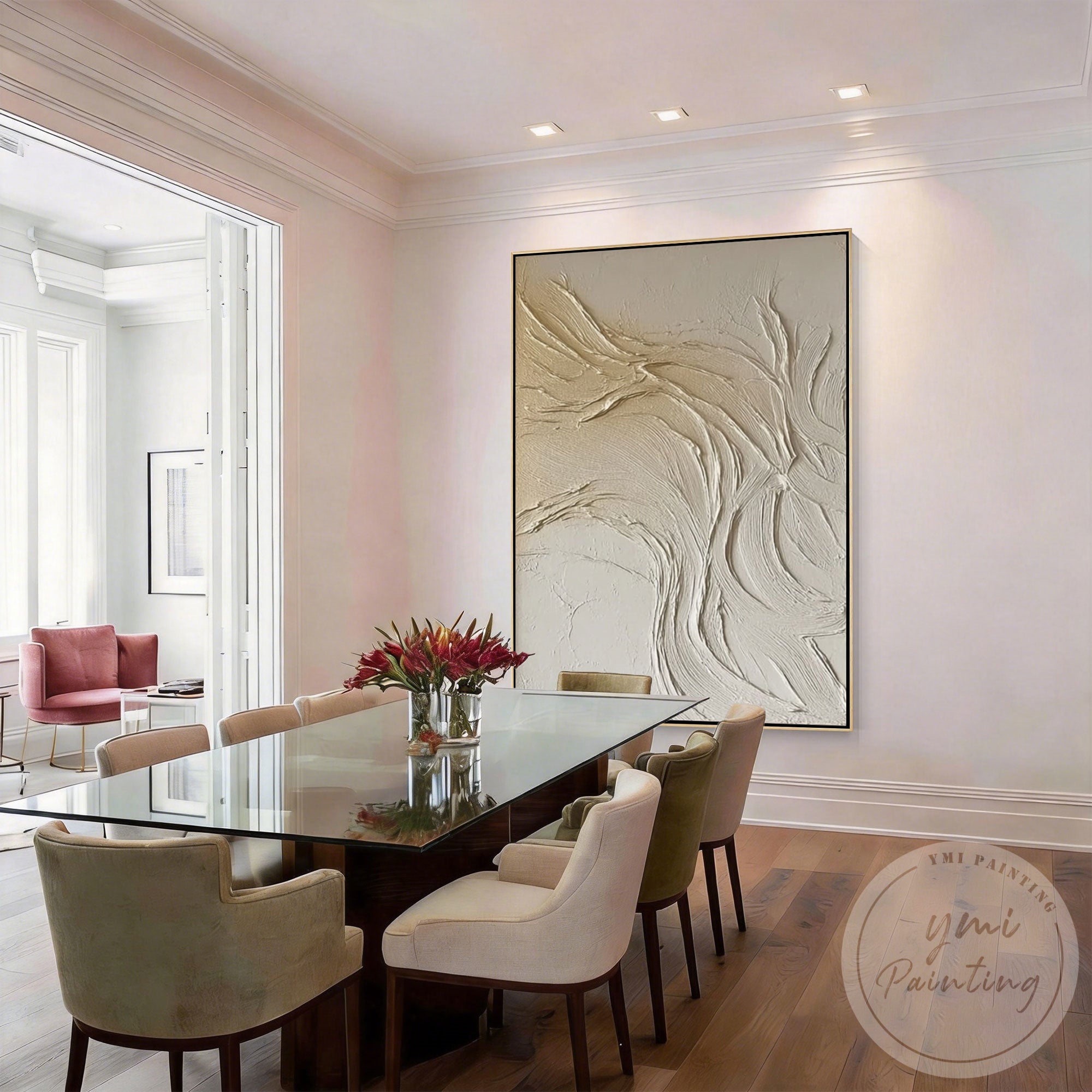 Japandi style abstract wall decor with flowing organic texture