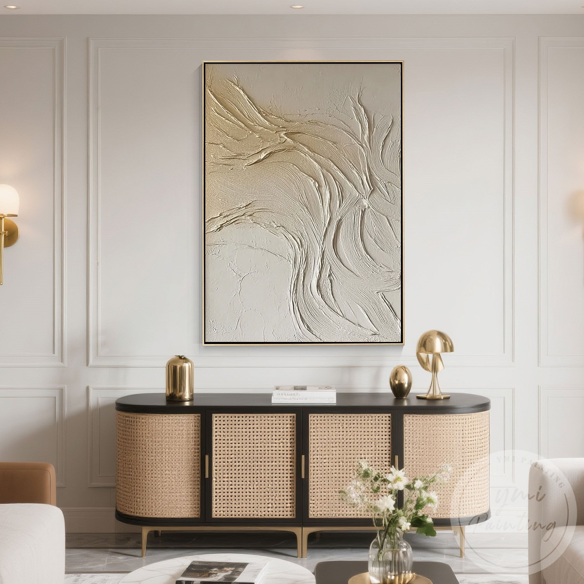 Wabi Sabi beige textured canvas art for modern interiors