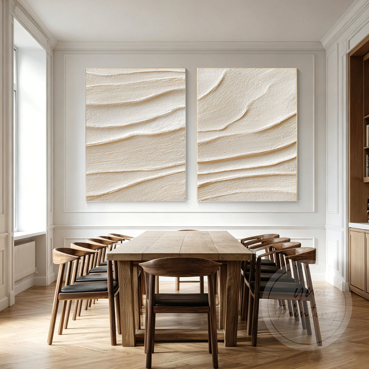 Beige minimalist canvas artwork for living room decoration