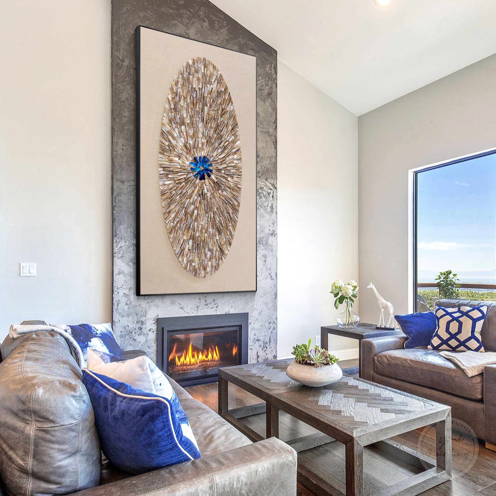 Beige shell artwork with organic textures and handcrafted details creating a unique luxury wall decoration