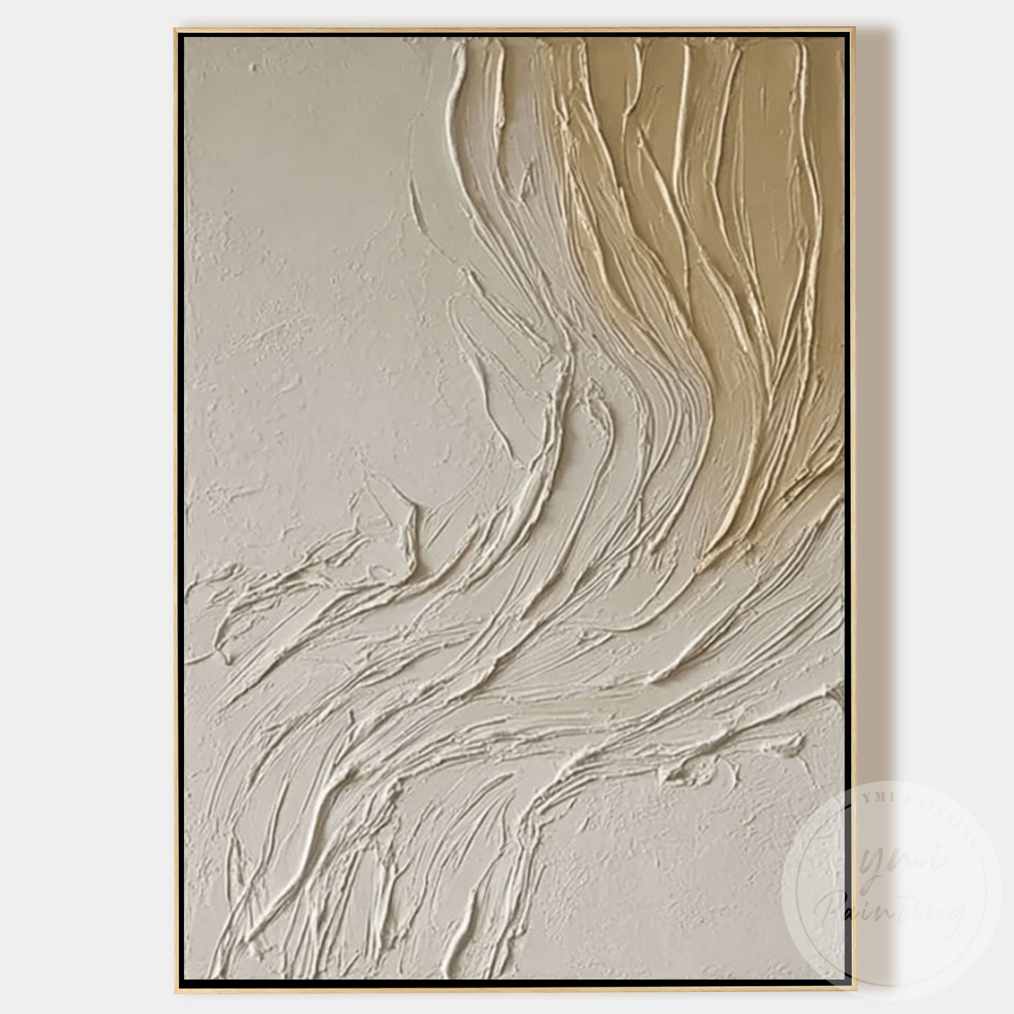 Handmade beige abstract canvas art with raised texture