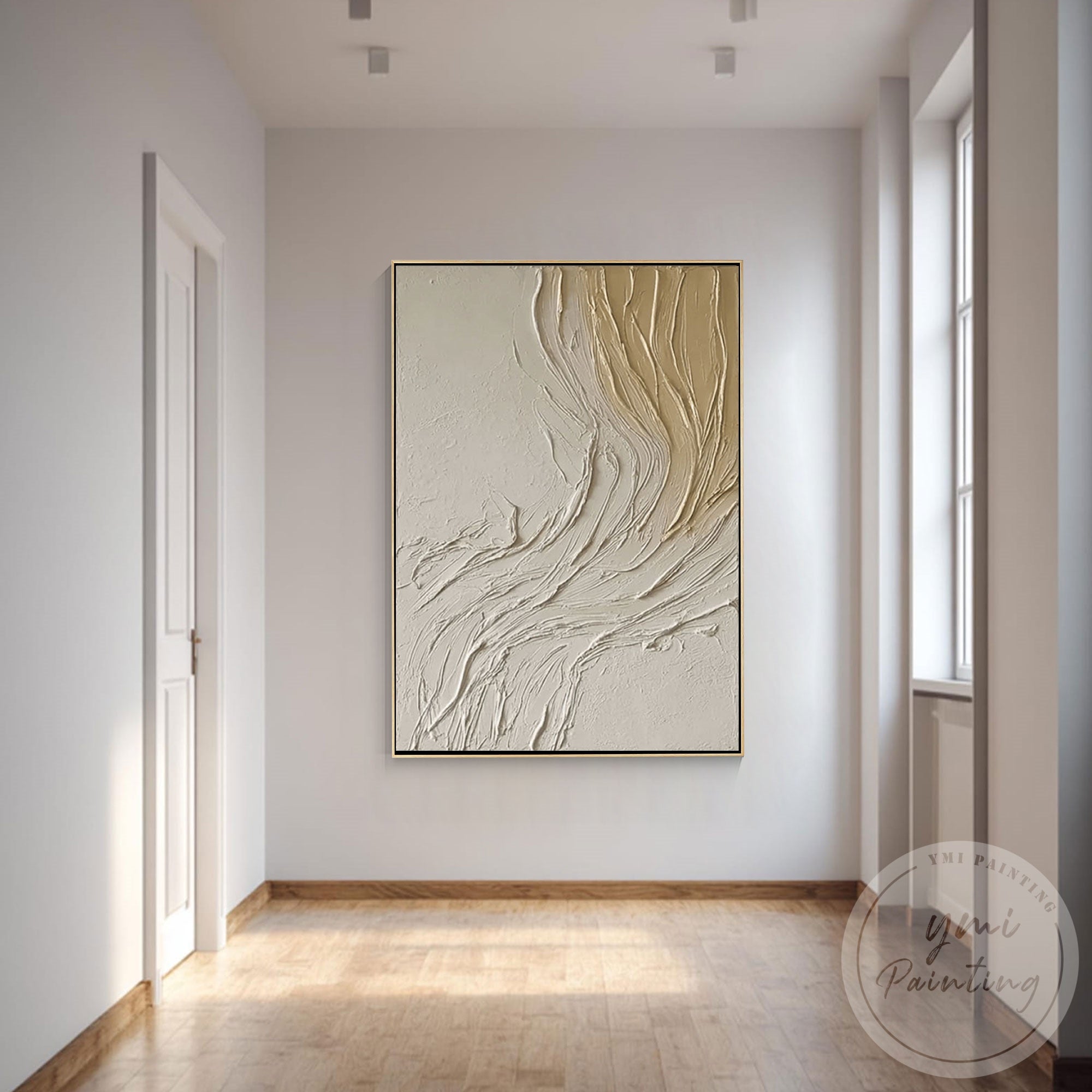 Japandi minimalist beige canvas with flowing line texture