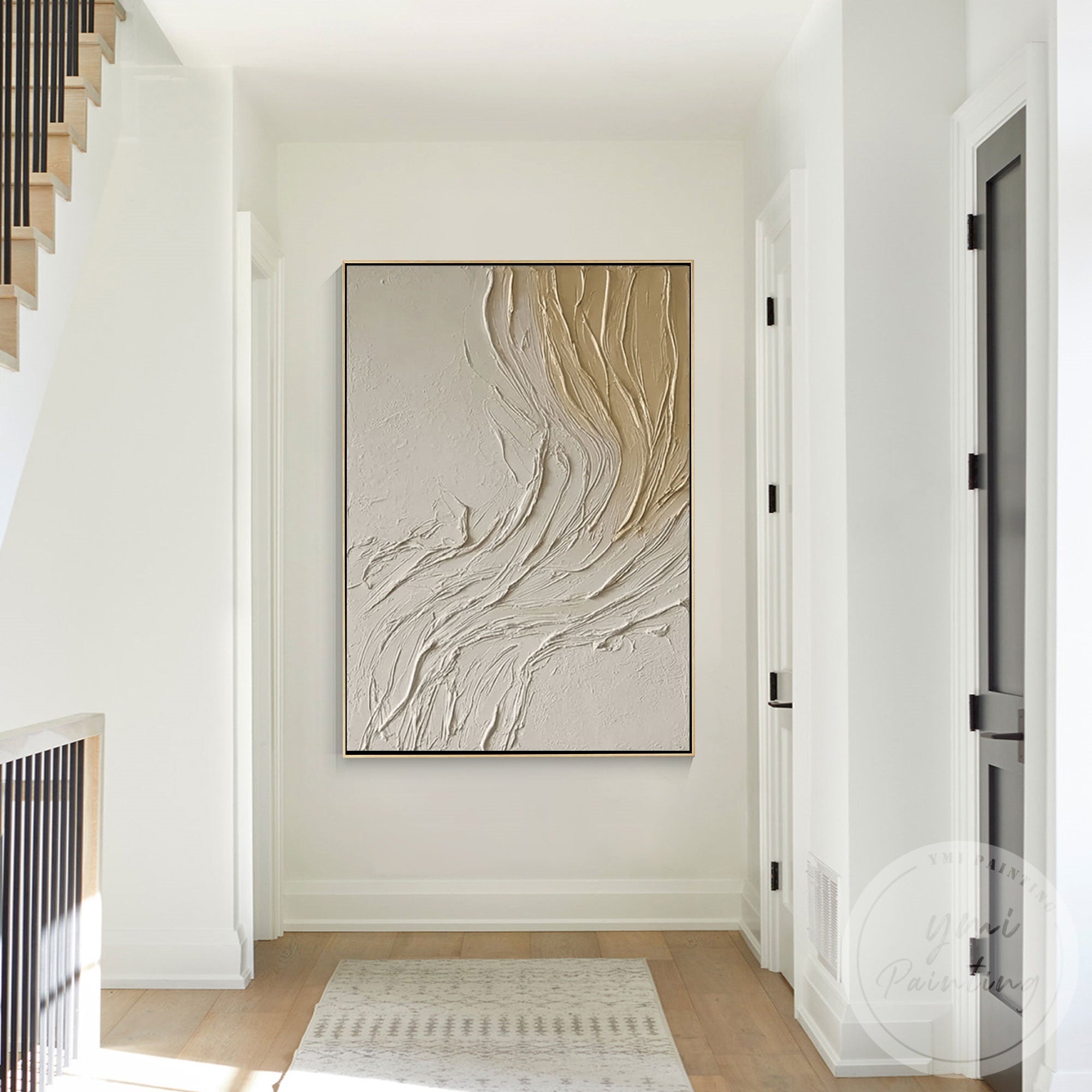 Modern neutral plaster impasto wall art for home decor