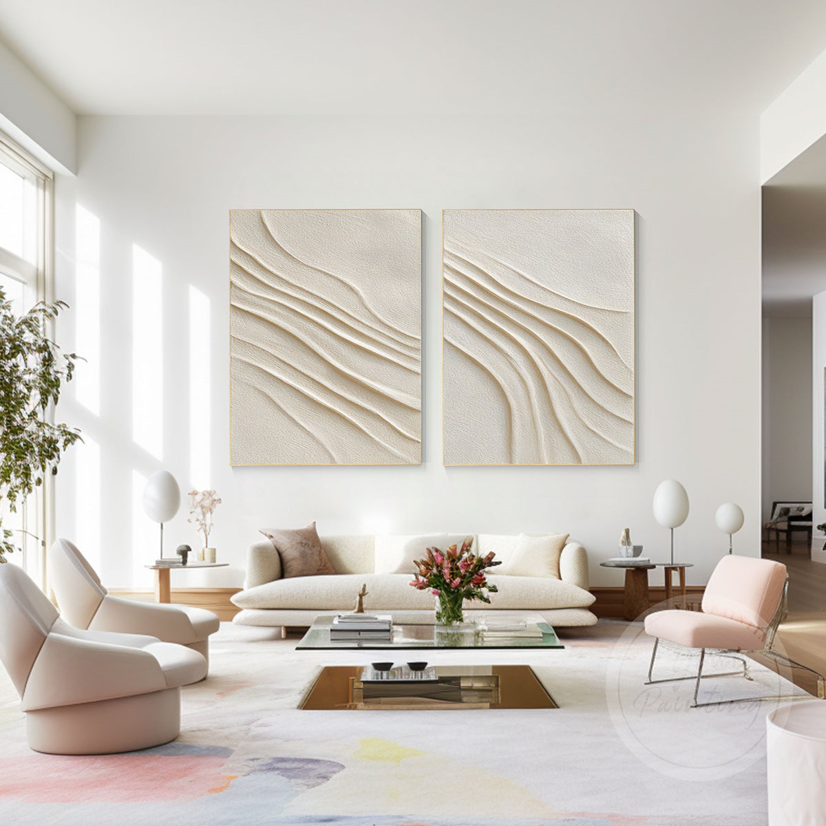Beige textured canvas paintings for contemporary home decor