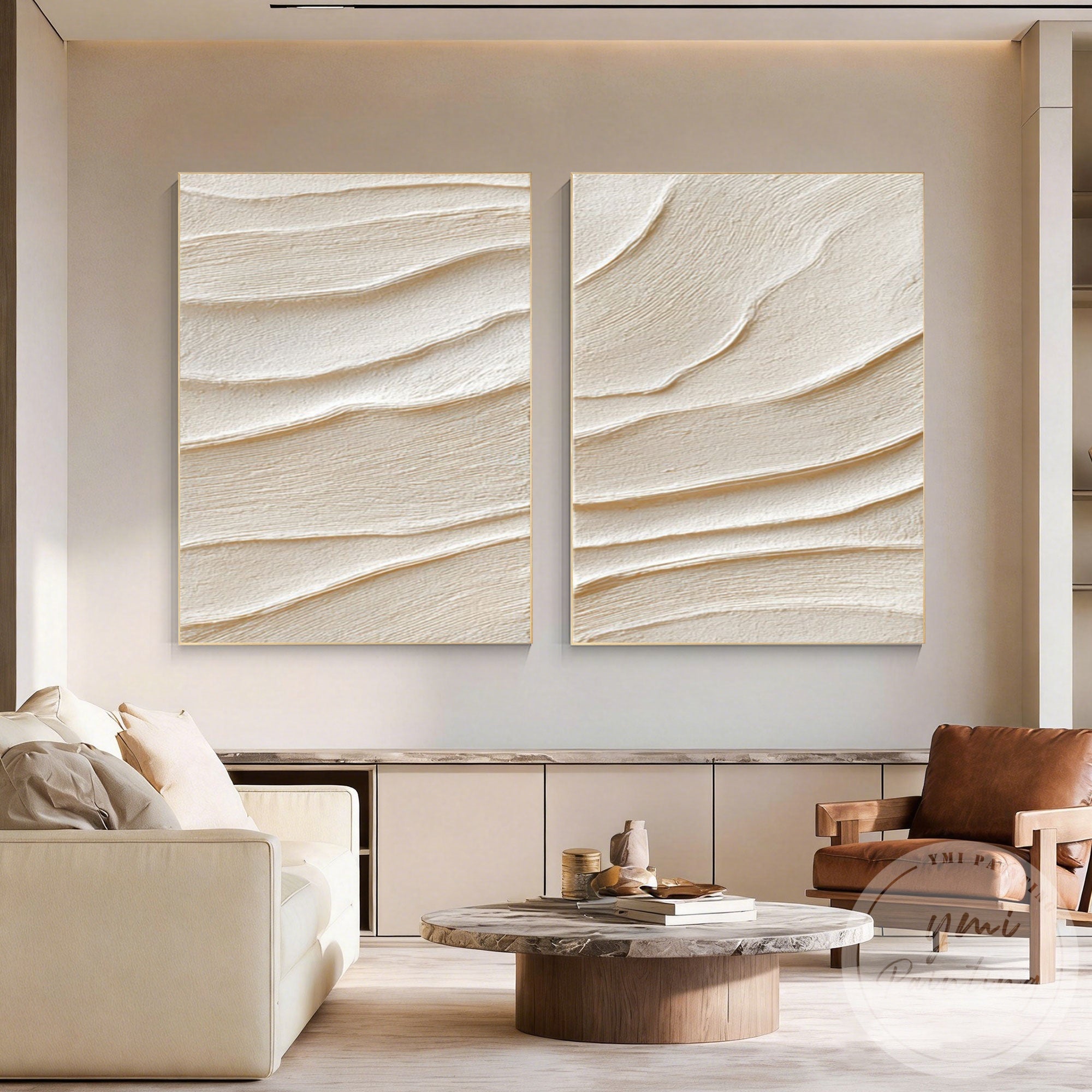 Textured beige abstract canvas paintings set for home decor