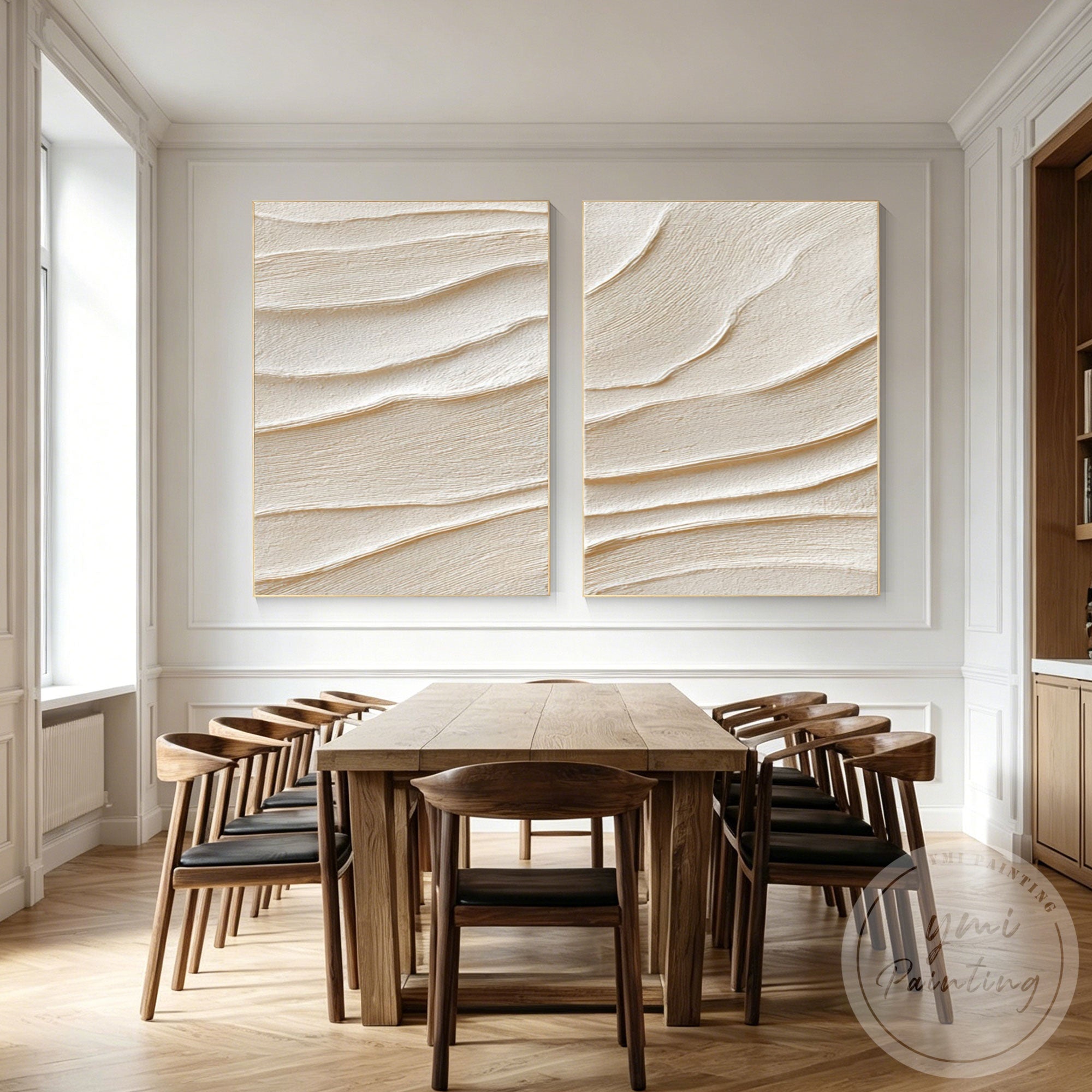 Beige minimalist canvas artwork for living room decoration