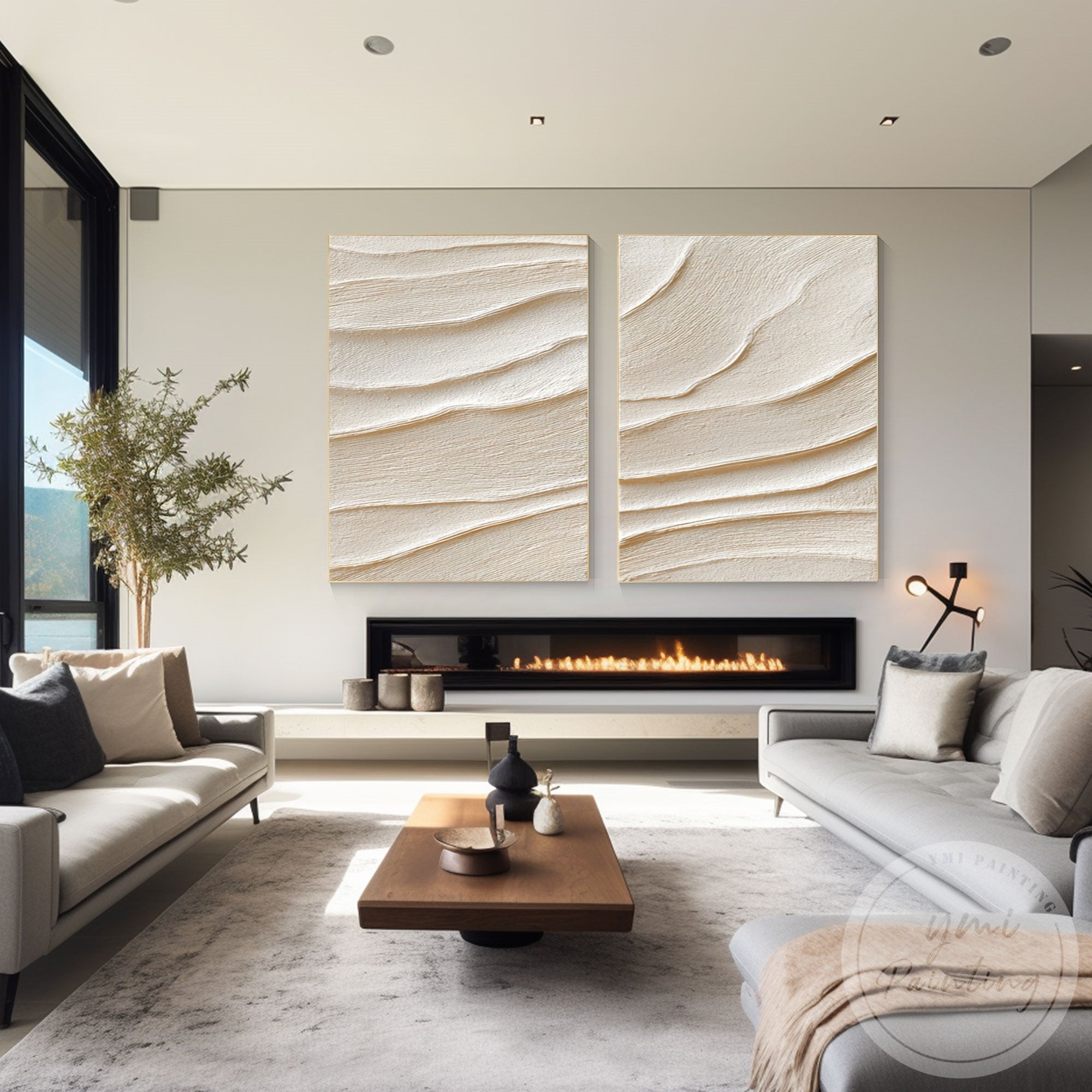 Japandi style textured wall art for bedroom and office decor