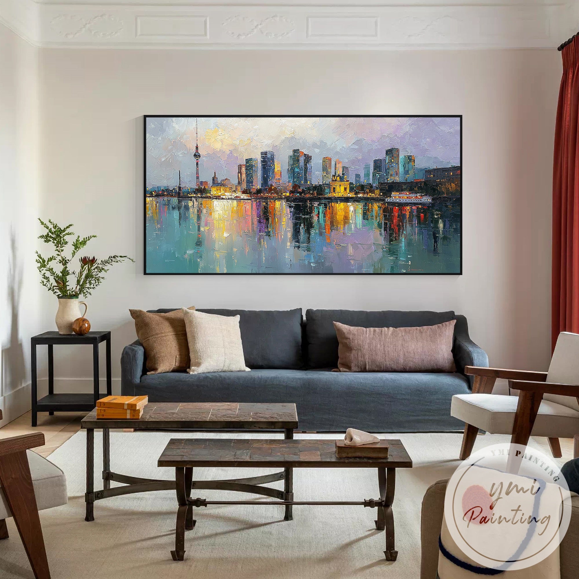 Modern skyline oil painting Berlin cityscape canvas artwork