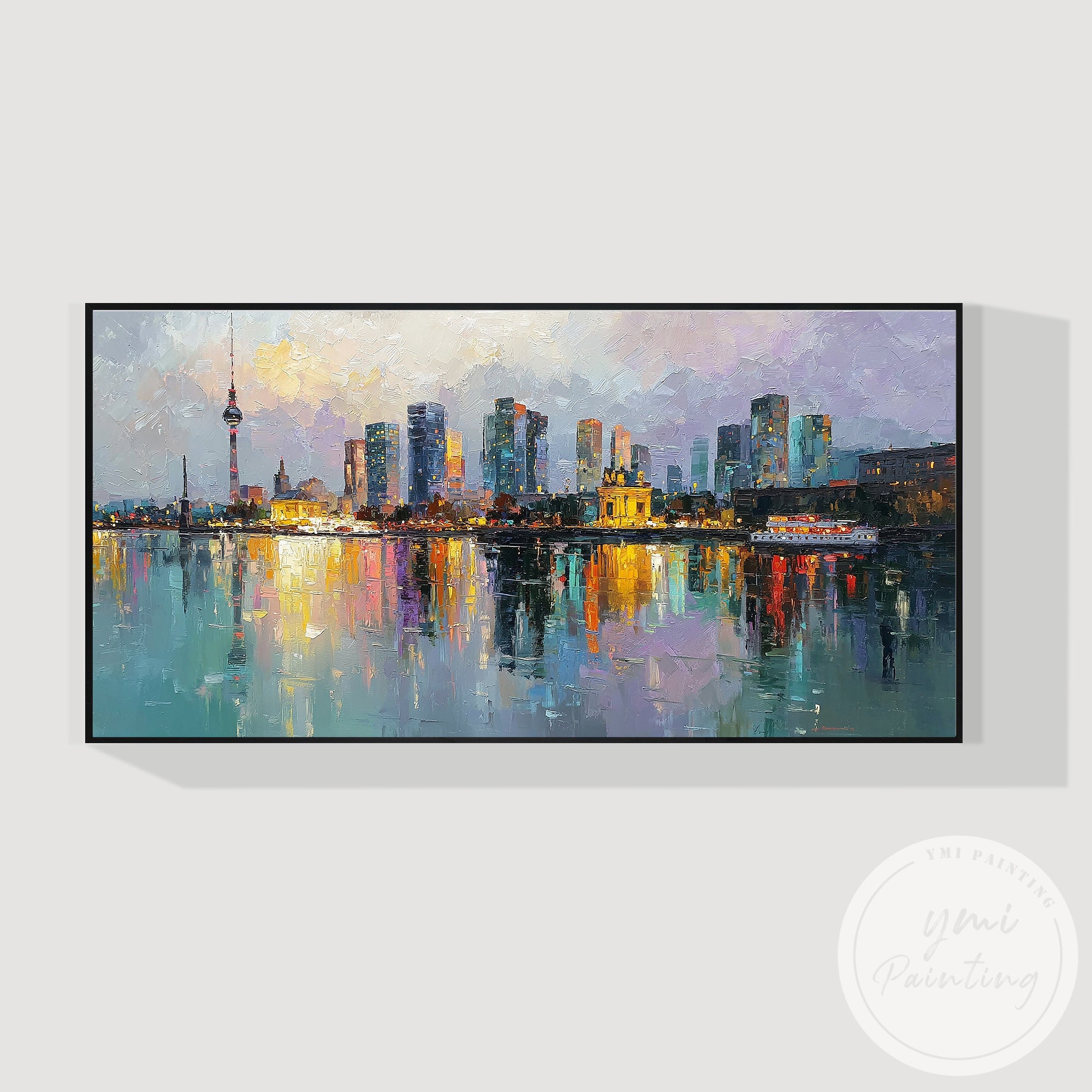 Oversized cityscape canvas art for office wall decoration