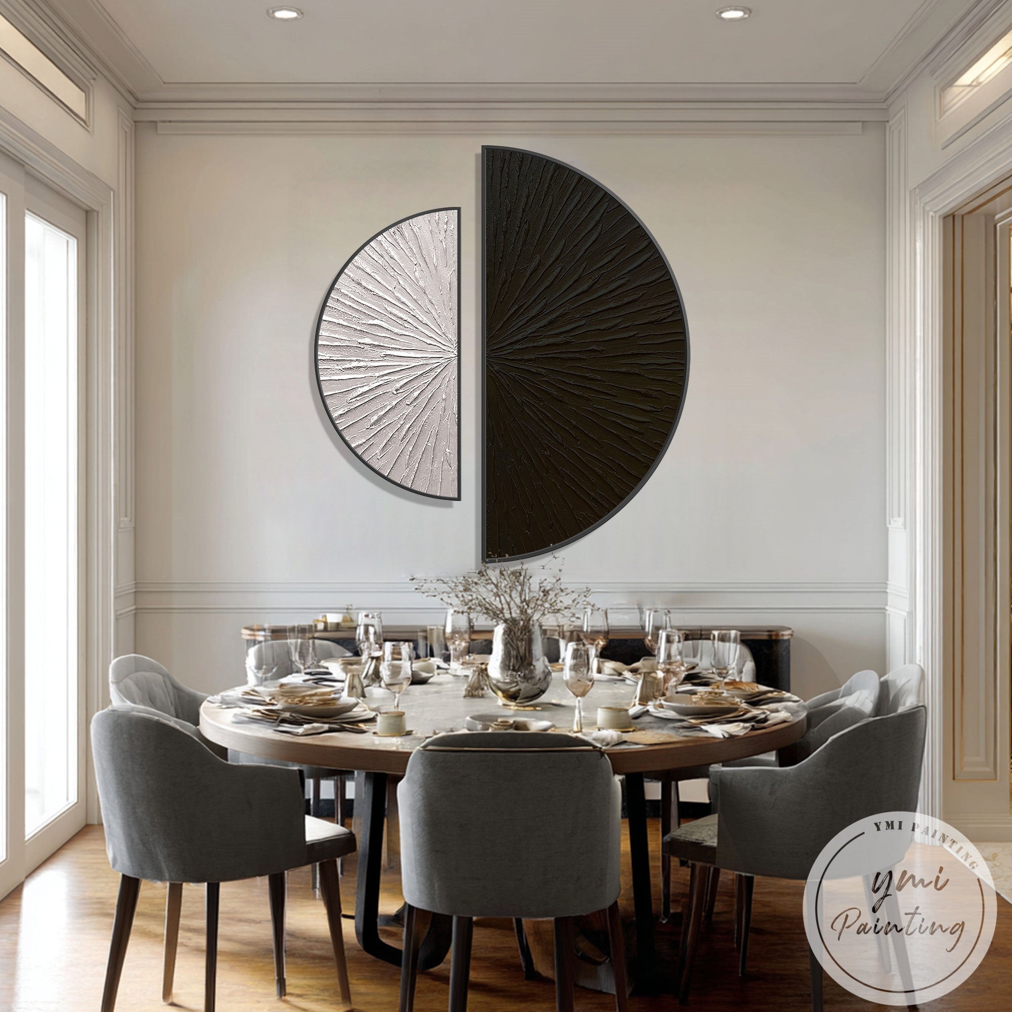 Modern neutral wall decor with geometric abstract design