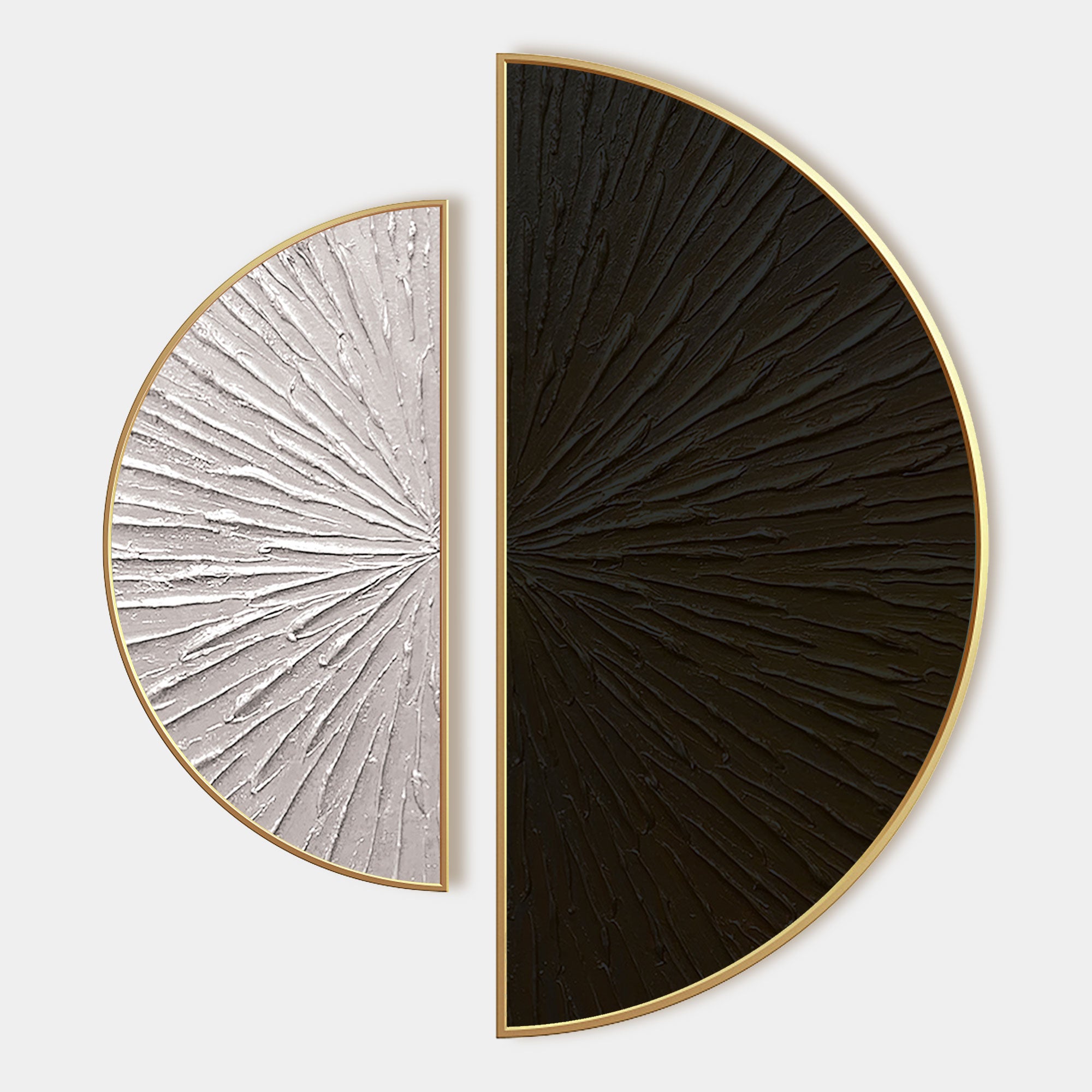 Black beige textured abstract wall art set with semi circle design