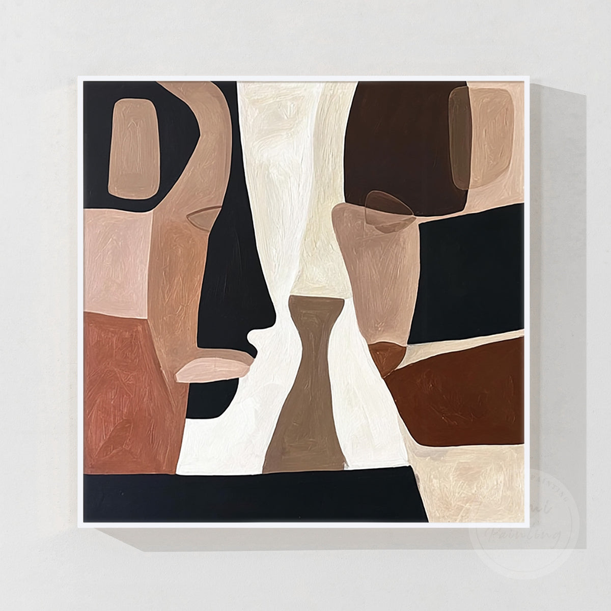 Black and terracotta color block face painting contemporary wall decor