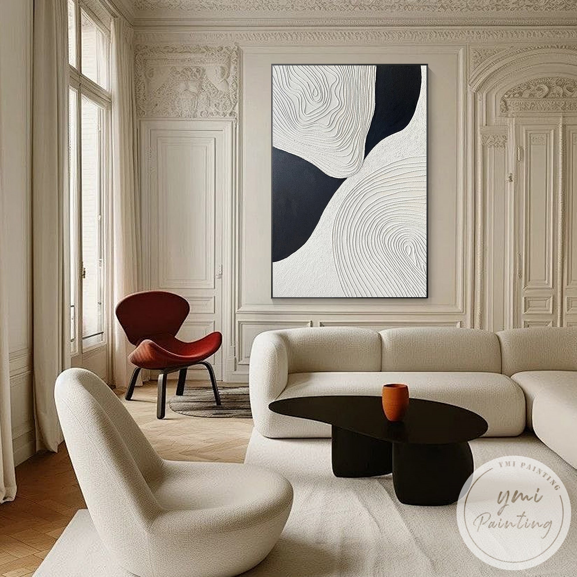 Black and white textured painting contemporary decor