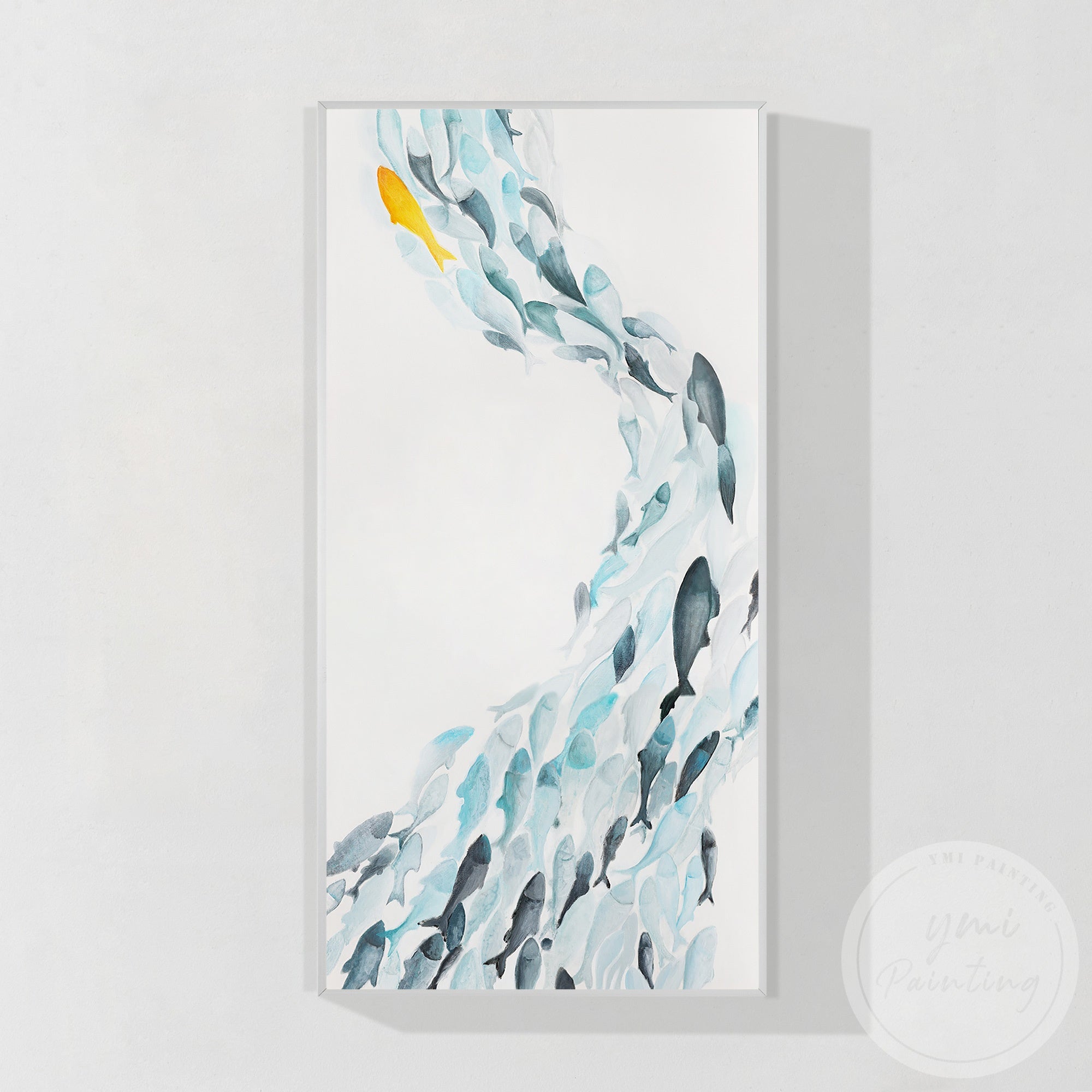 Original blue fish canvas artwork for contemporary interiors