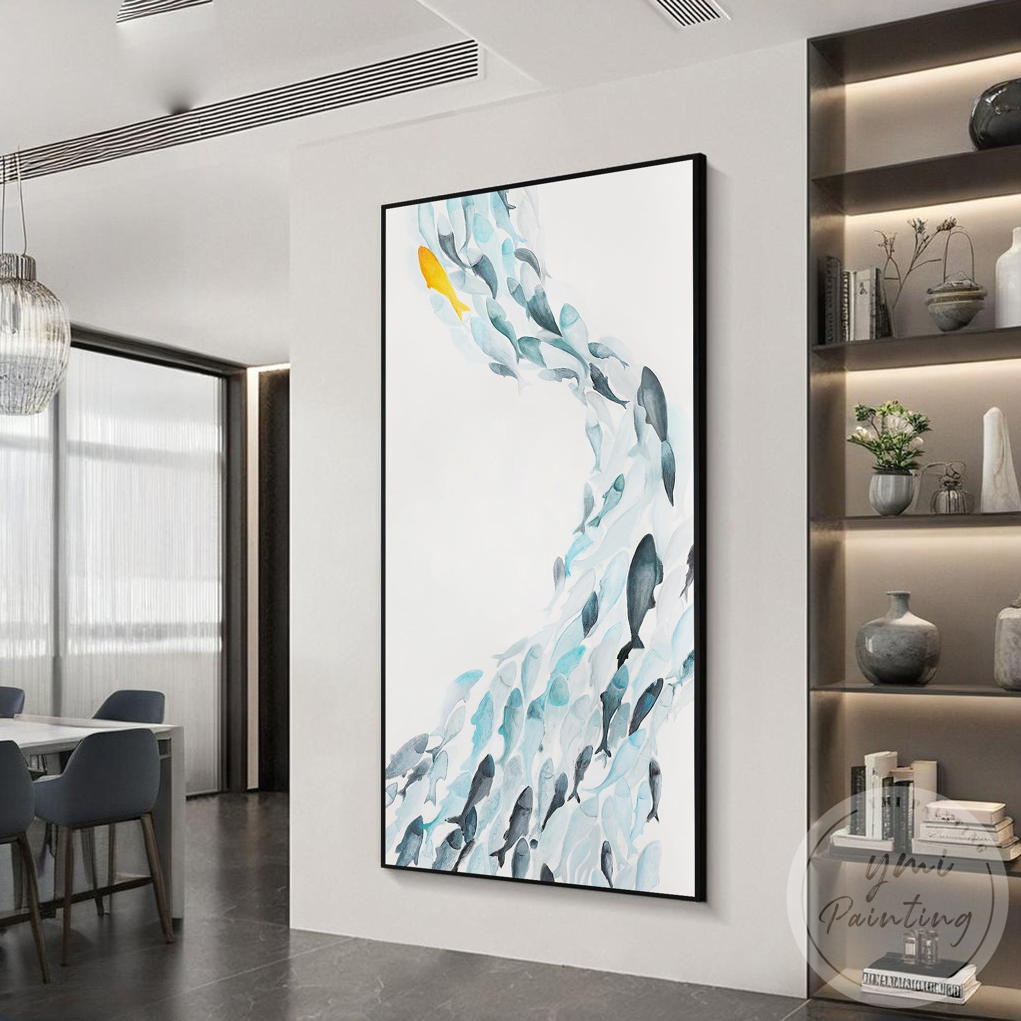 Hand painted marine artwork with watercolor inspired tones