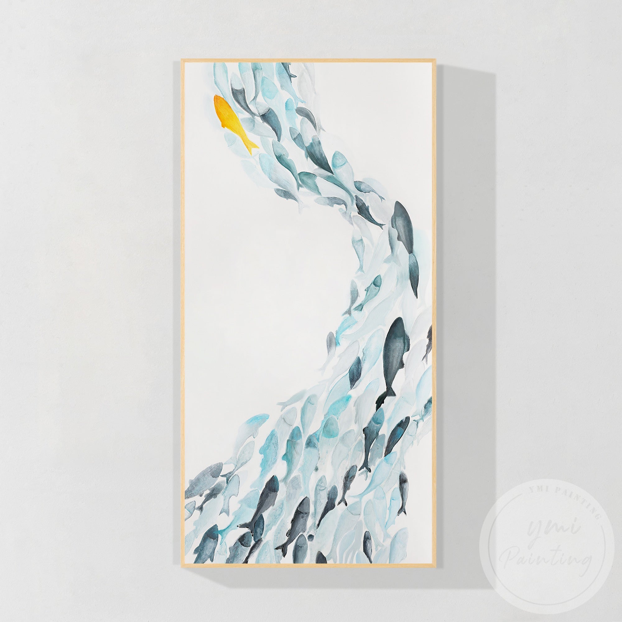 Vertical fish artwork for coastal hallway decoration