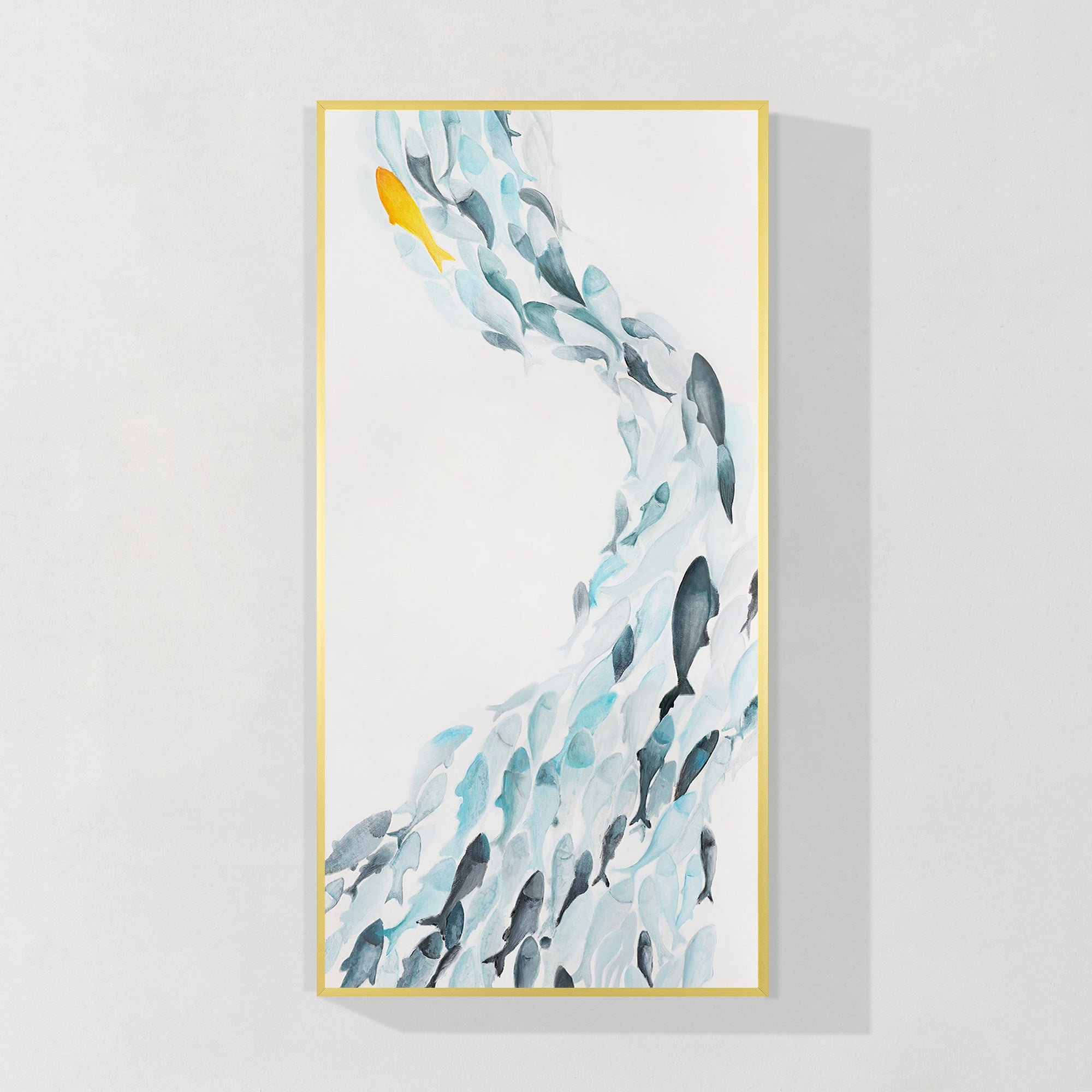 Blue fish abstract painting large vertical ocean wall art