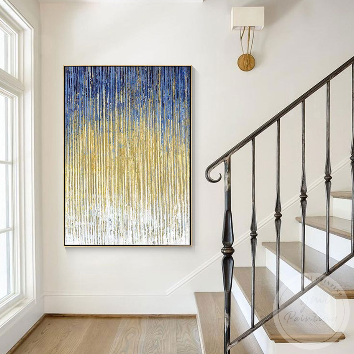 Luxury blue and gold textured wall art