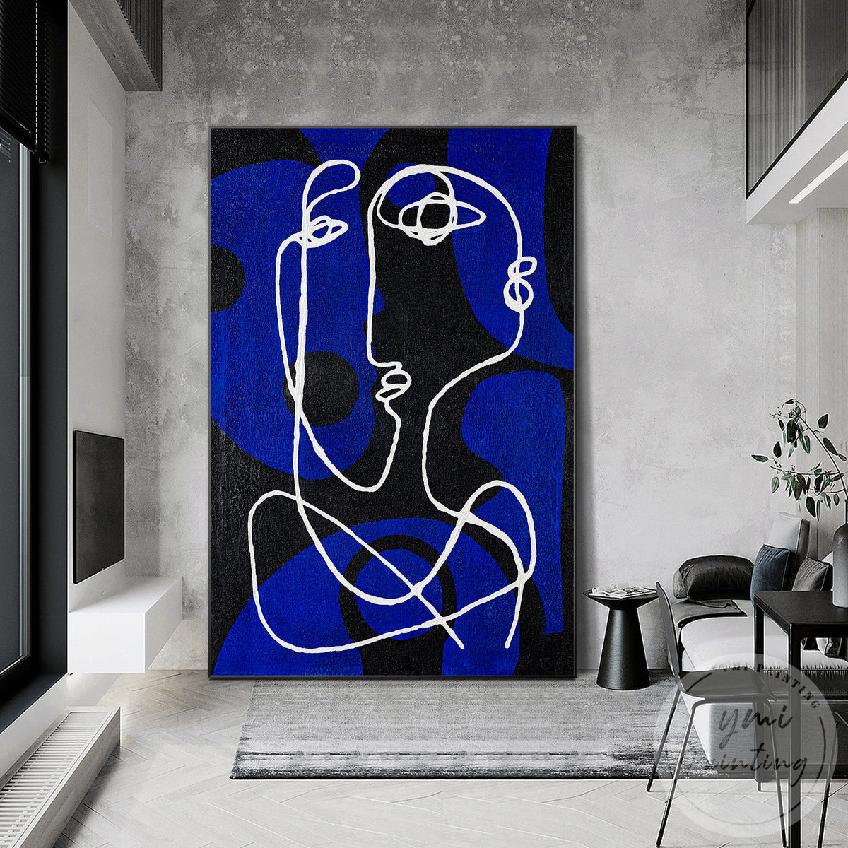 Extra large blue abstract wall art for a contemporary living room