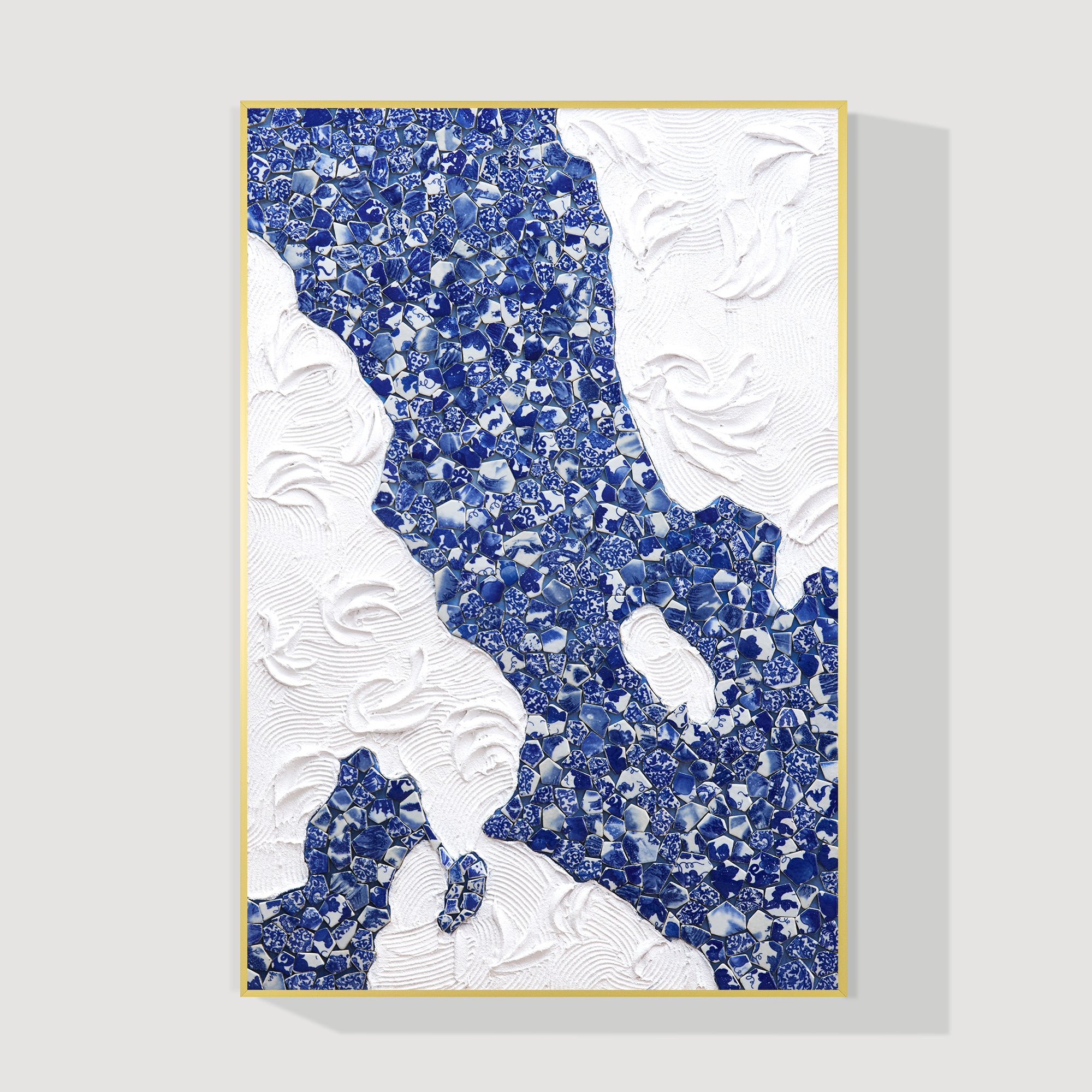 Blue white porcelain mosaic wall art abstract ceramic canvas