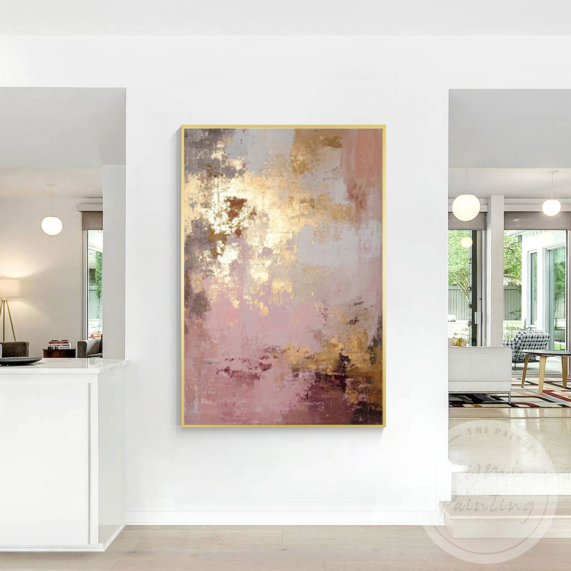 Luxury blush pink wall art with modern abstract design