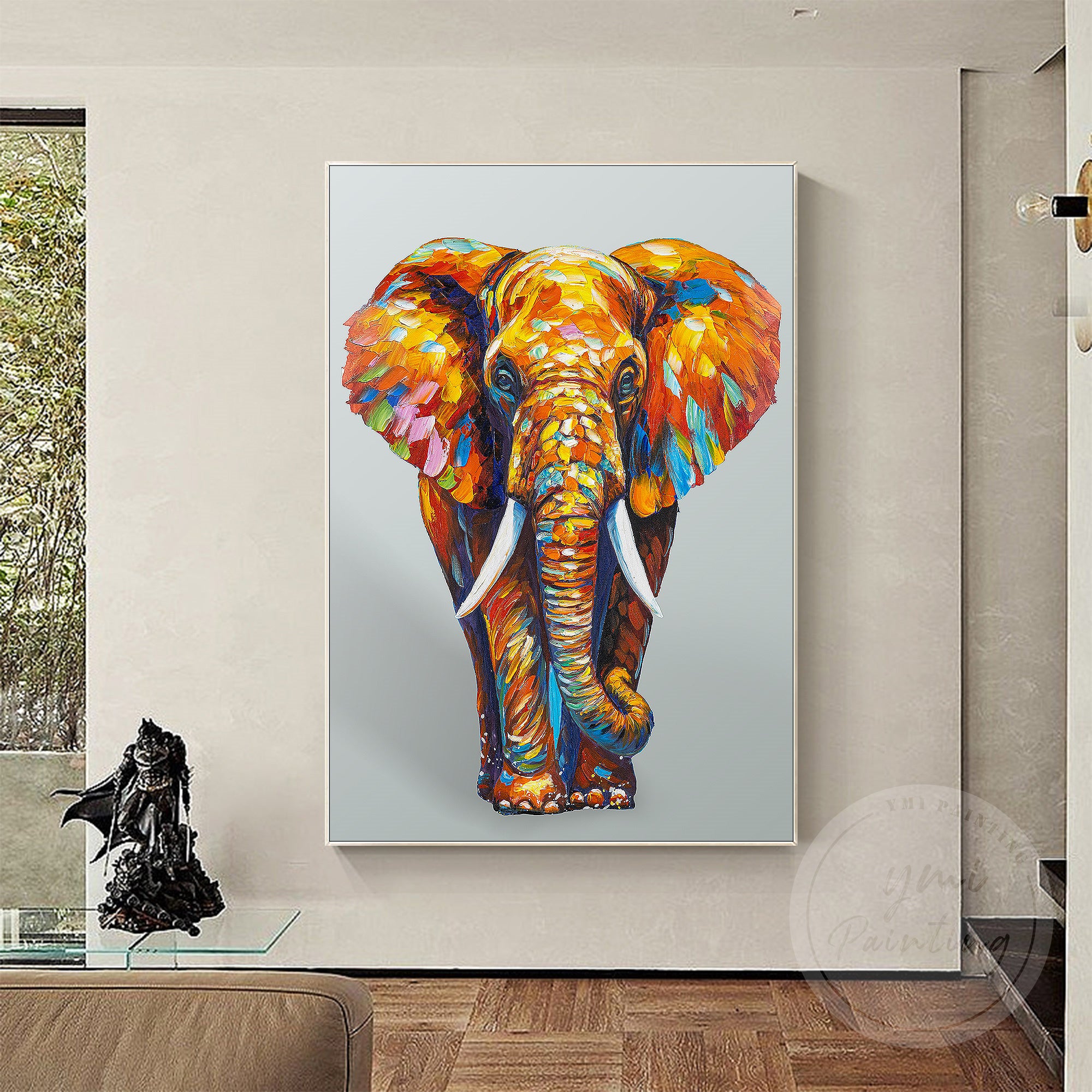 Bold elephant wall decor with striking contrast in colors