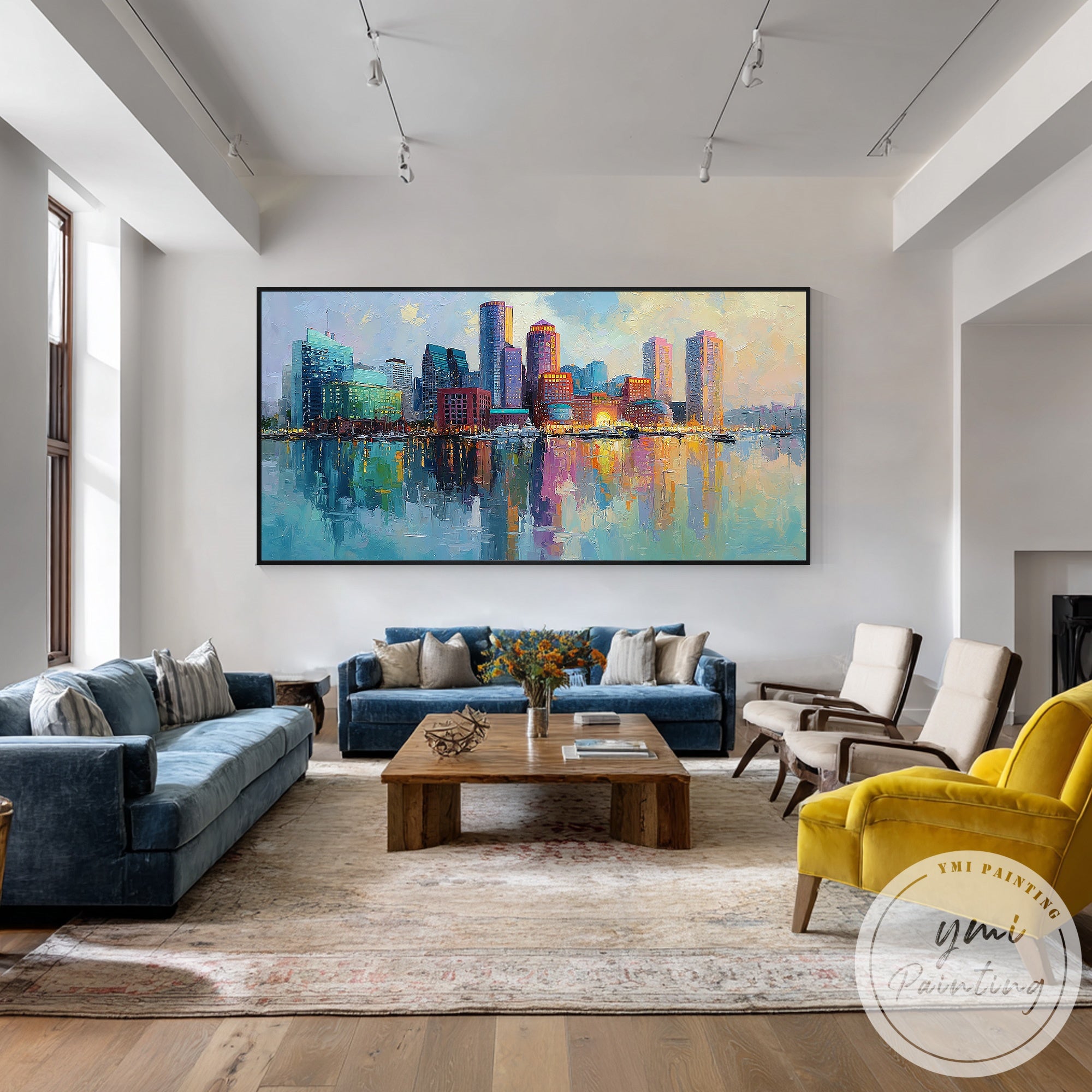 Original Boston skyline wall art for modern living room decor