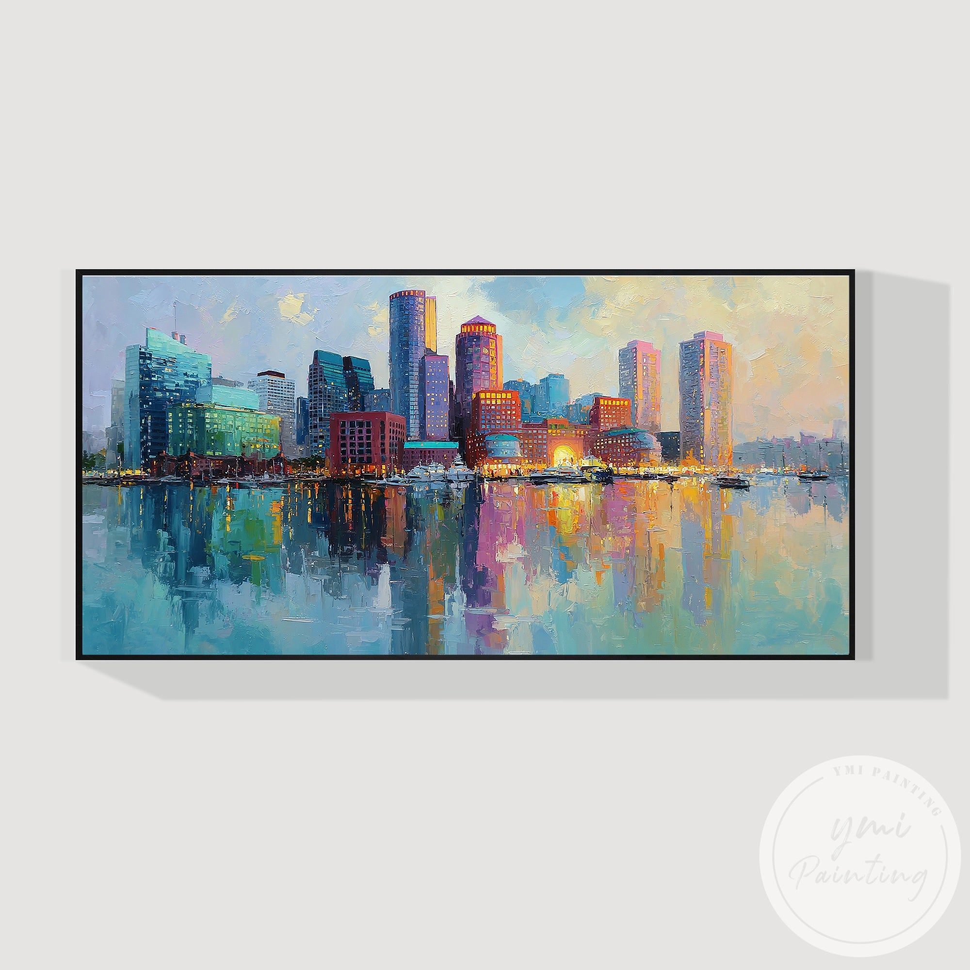 Large urban skyline wall art for stylish modern interiors