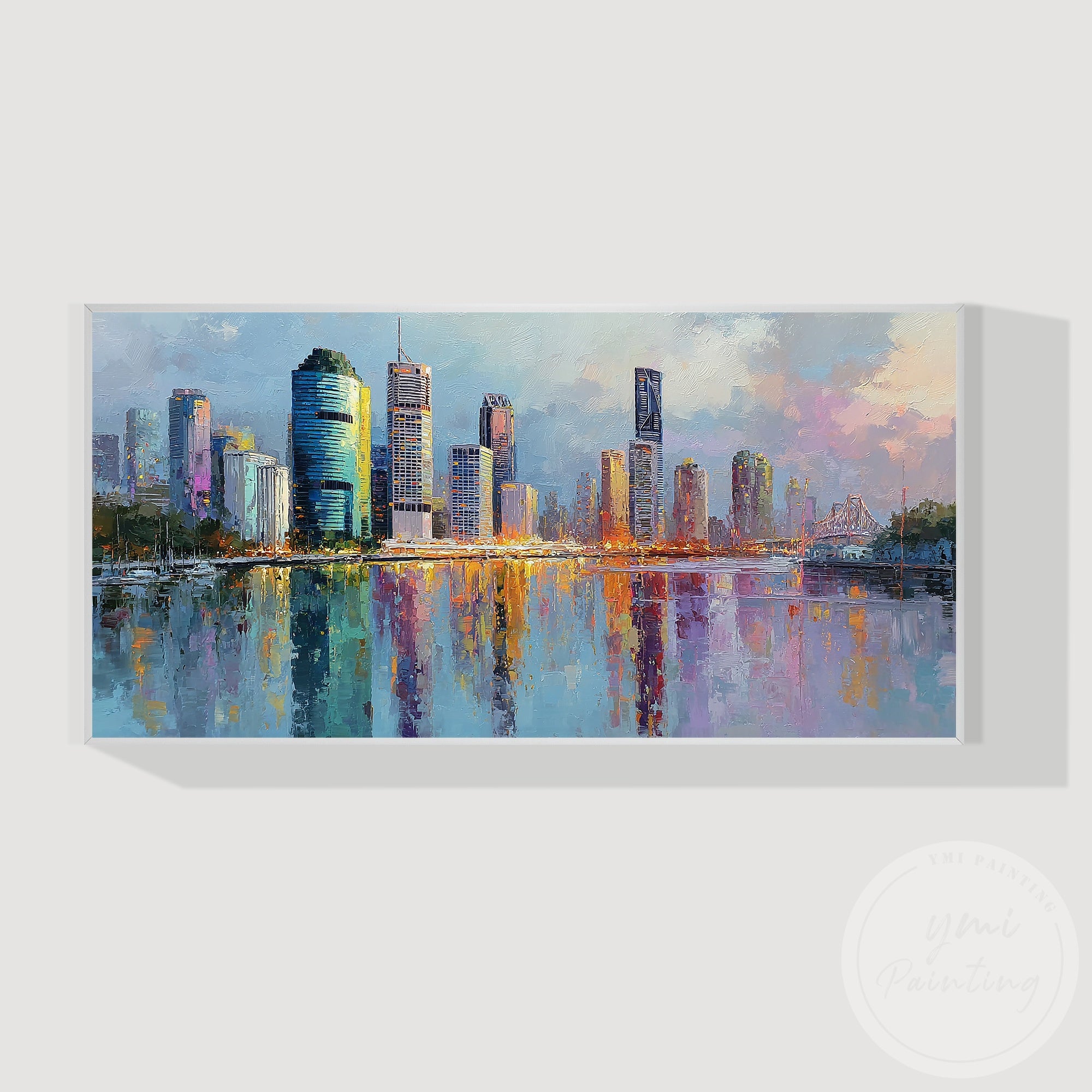Impressionist cityscape painting Brisbane skyline home decor