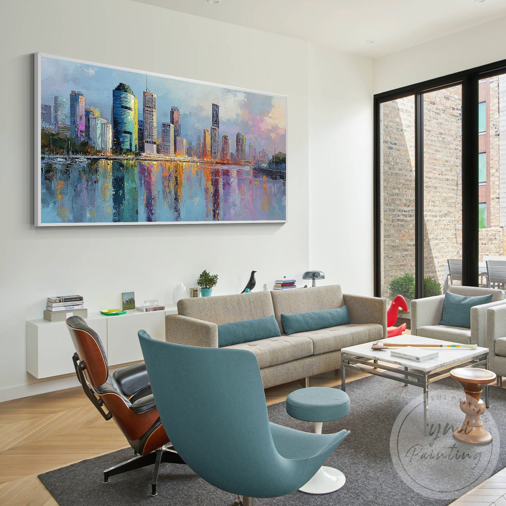 Large Brisbane skyline wall art impressionist urban painting