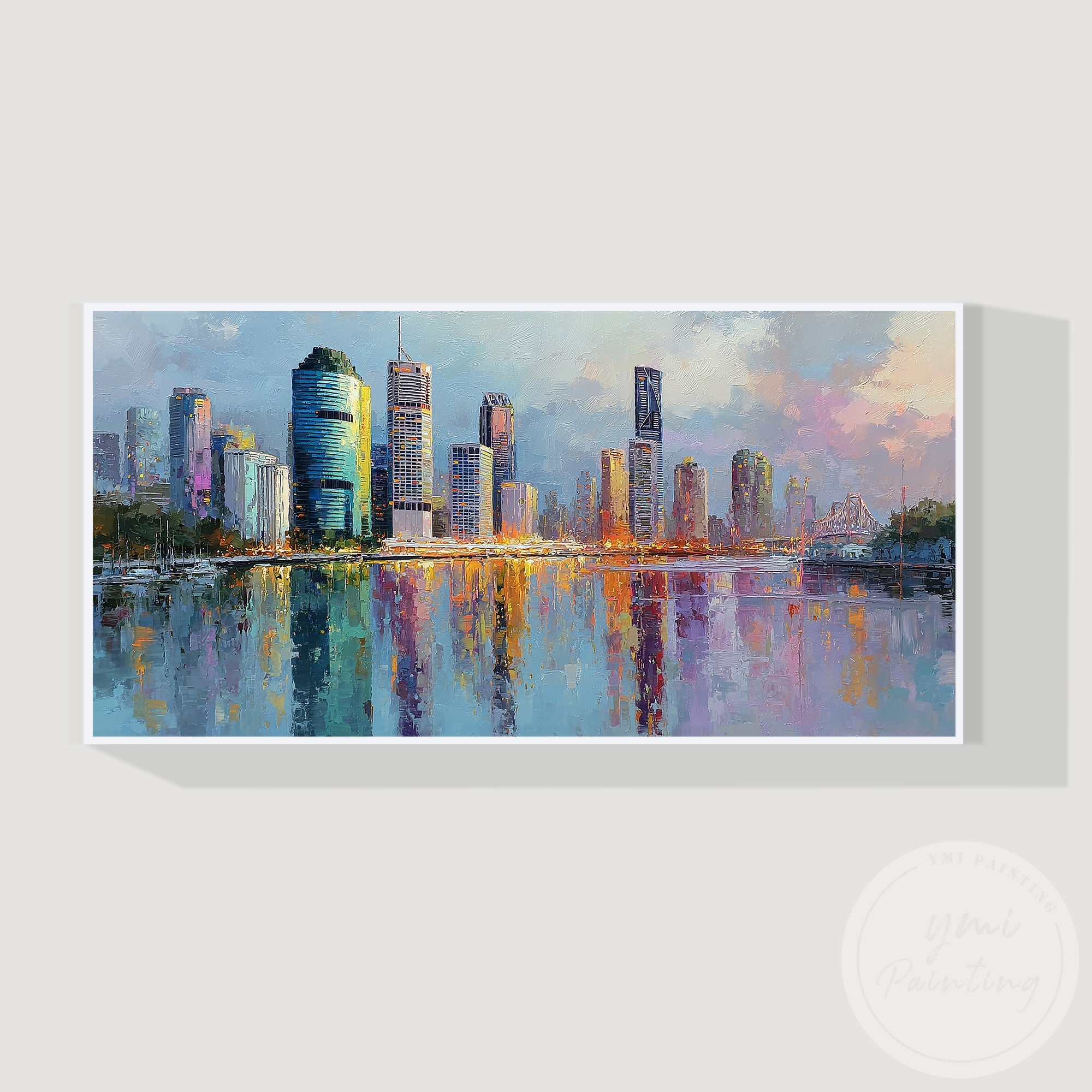 River reflection skyline painting Brisbane city wall decoration