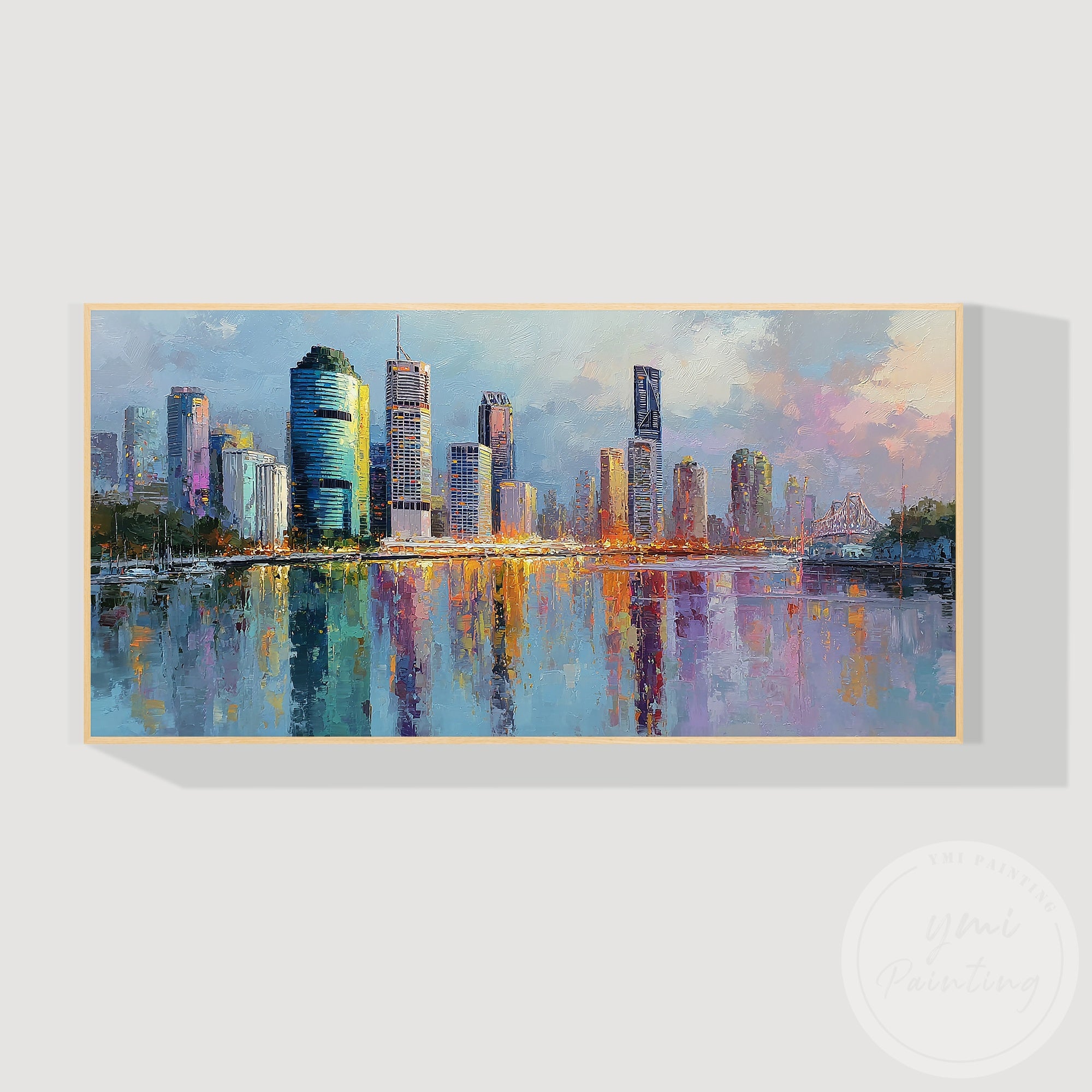 Modern river reflection canvas art Brisbane skyline artwork